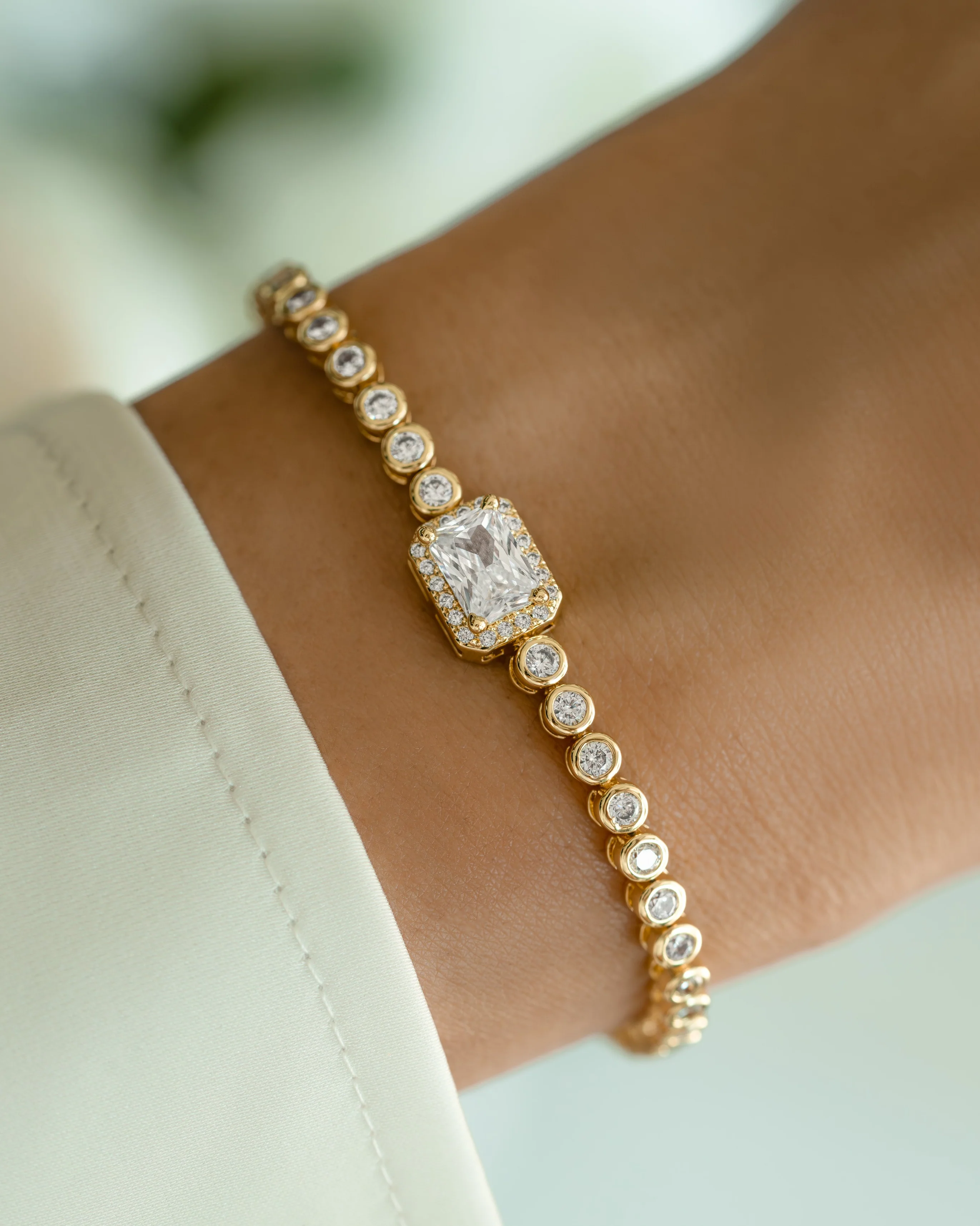 CZ Baguette Rounded Tennis Bracelet - Image 2