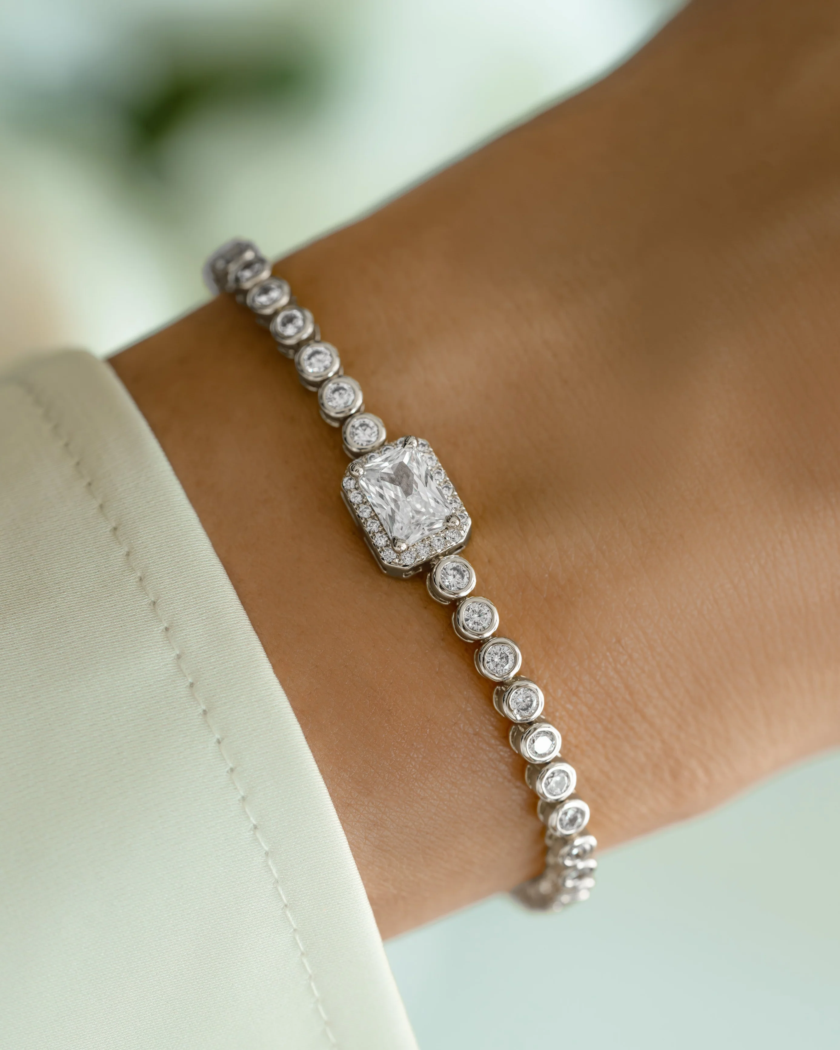 CZ Baguette Rounded Tennis Bracelet - Image 4