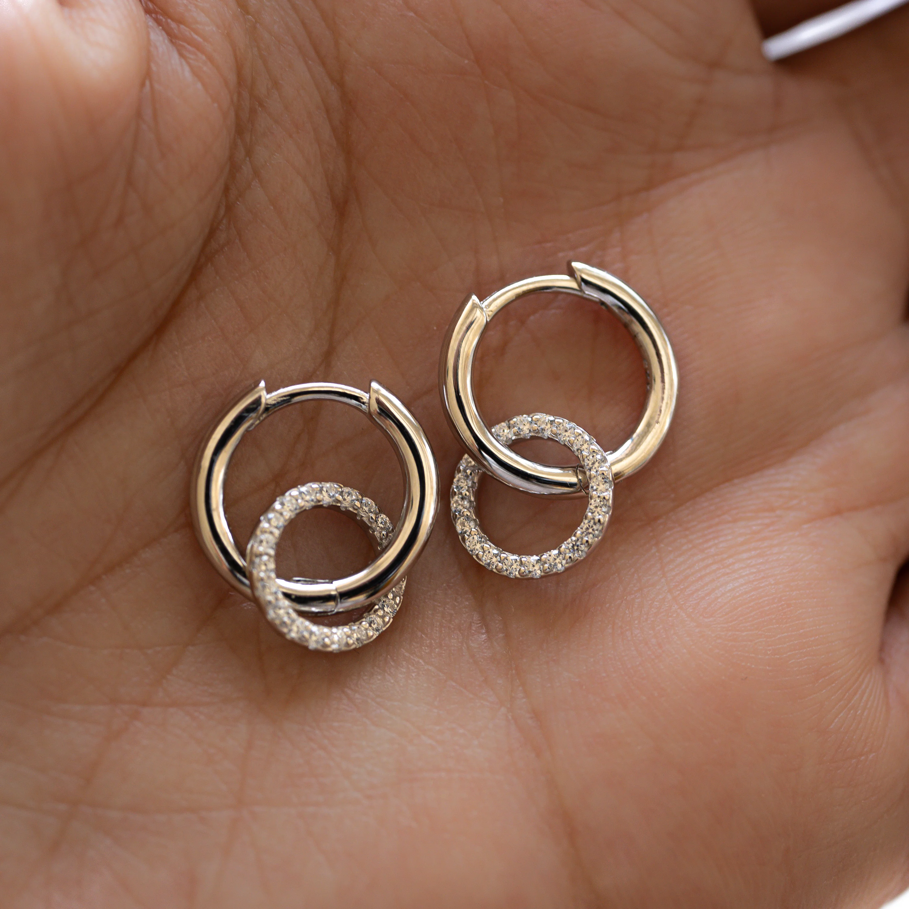 CZ Circle Charm Hoops - Image 5