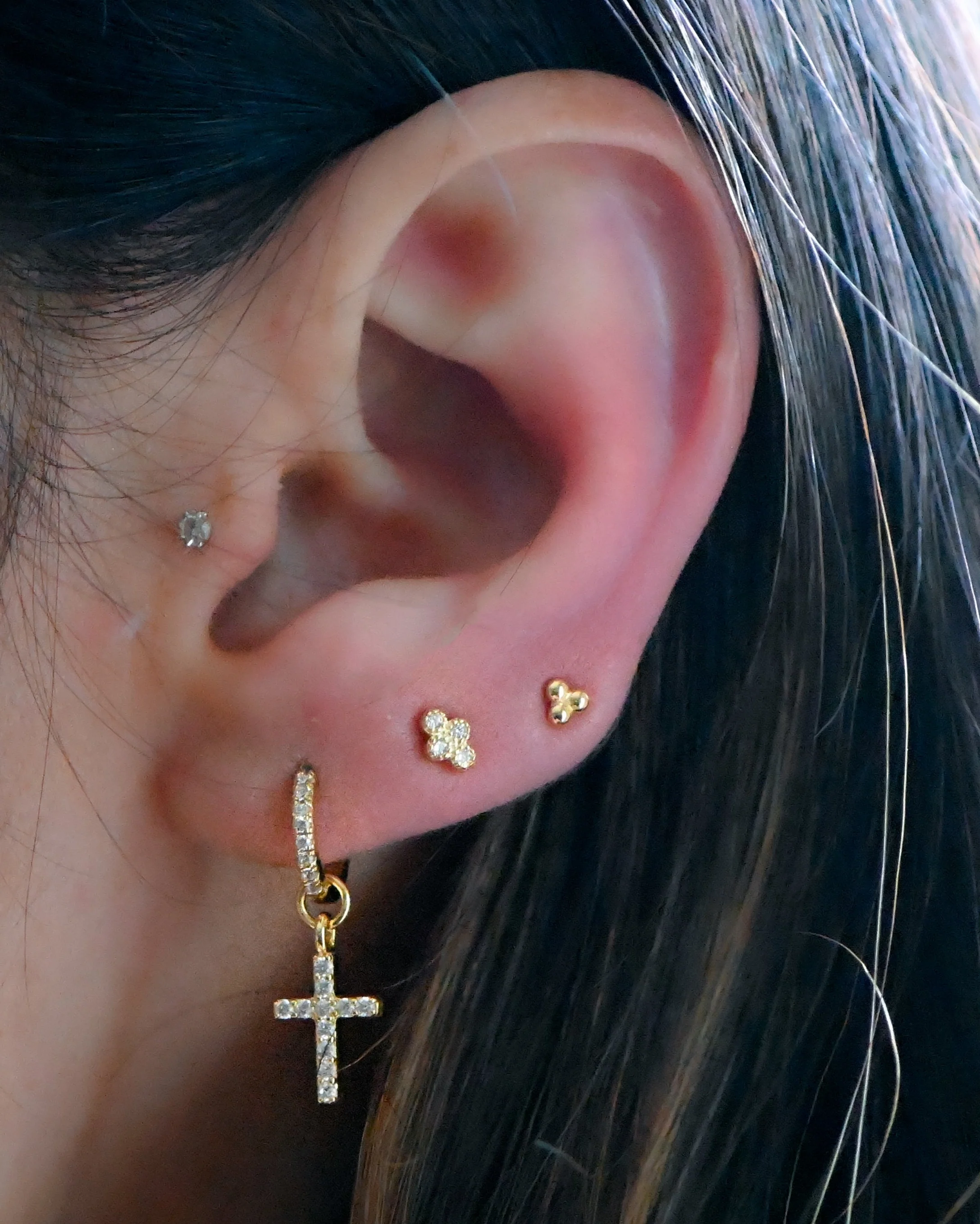 CZ Cross Charm Huggies - Image 2