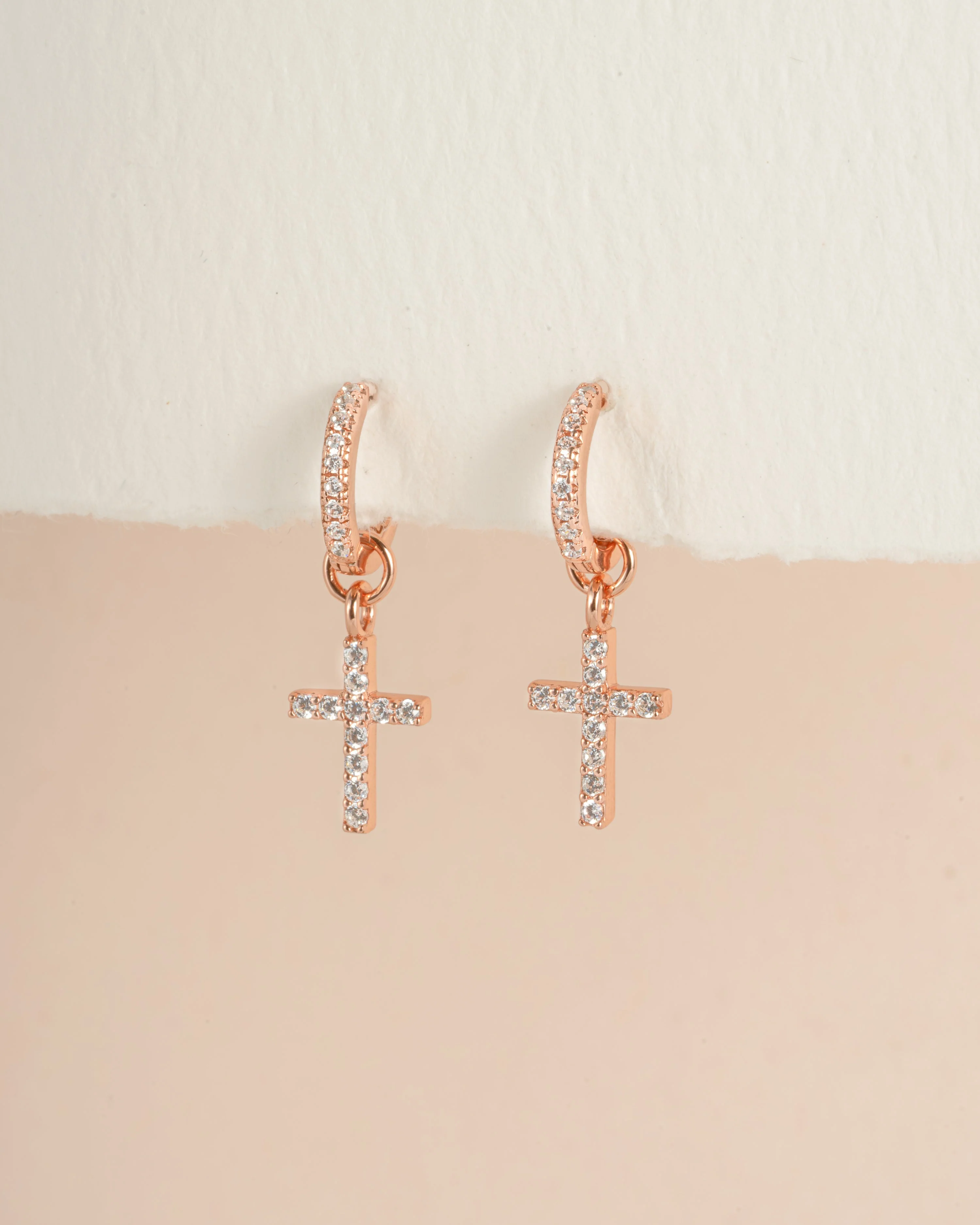 CZ Cross Charm Huggies - Image 3