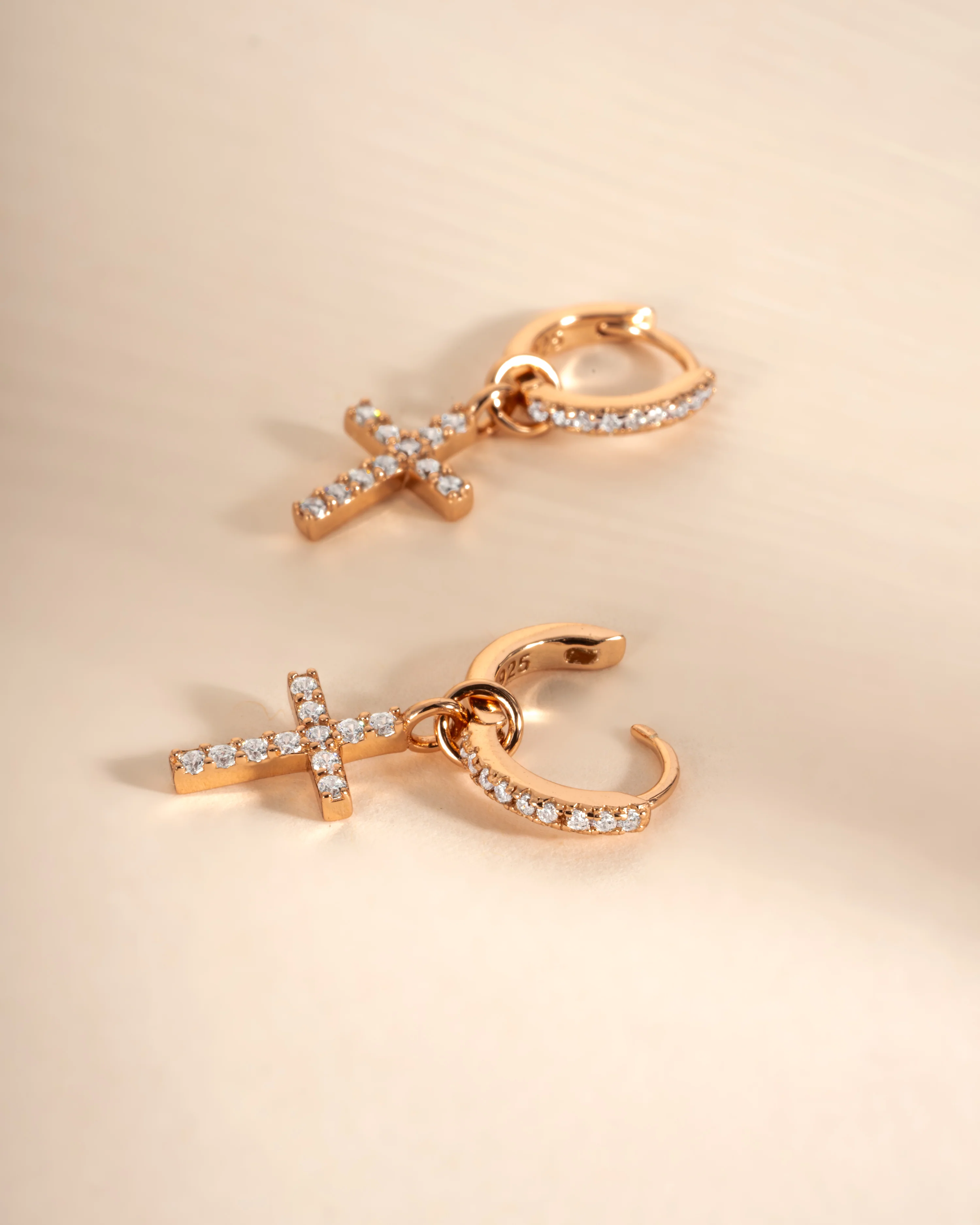 CZ Cross Charm Huggies - Image 4