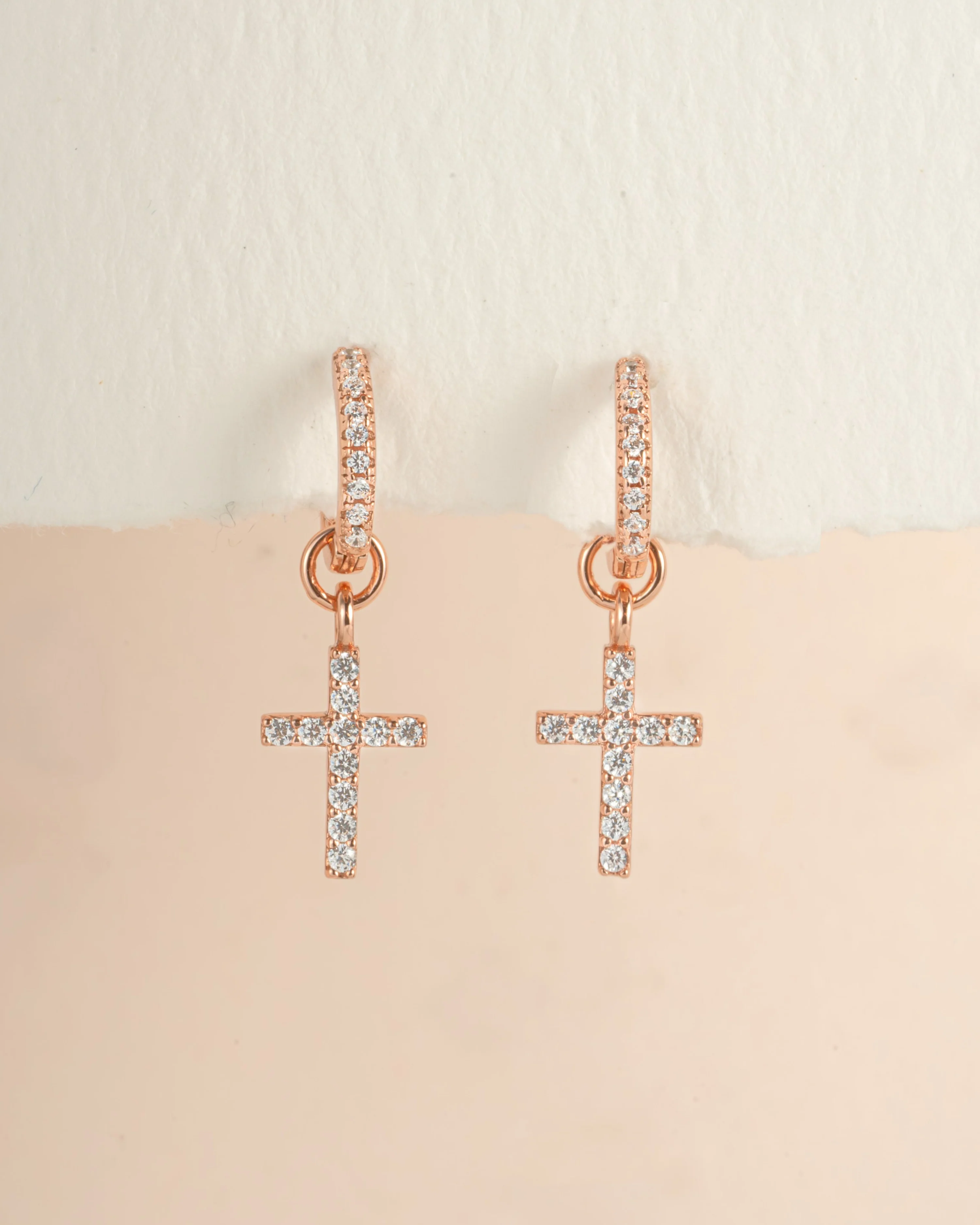 CZ Cross Charm Huggies - Image 5