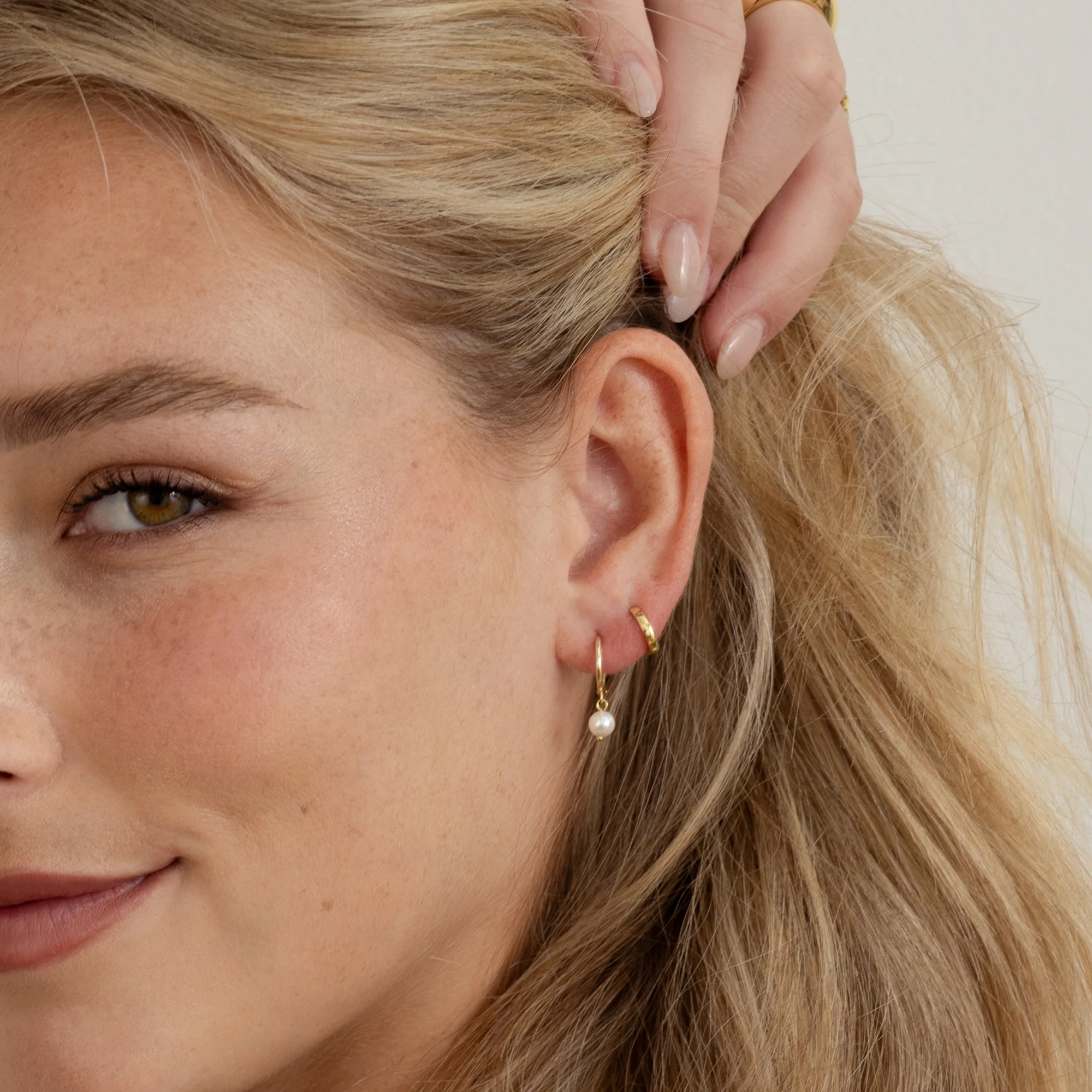 Dainty Pearl Charm Hoops - Image 2