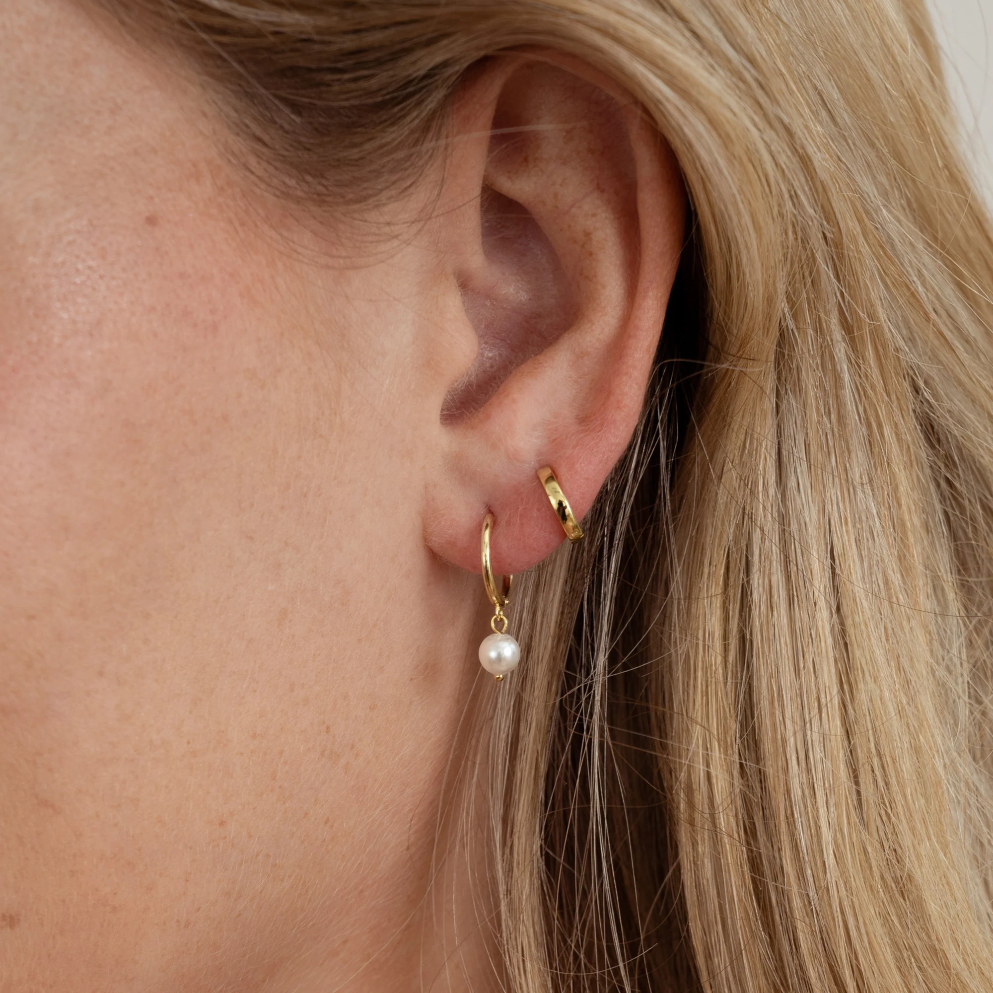 Dainty Pearl Charm Hoops - Image 4