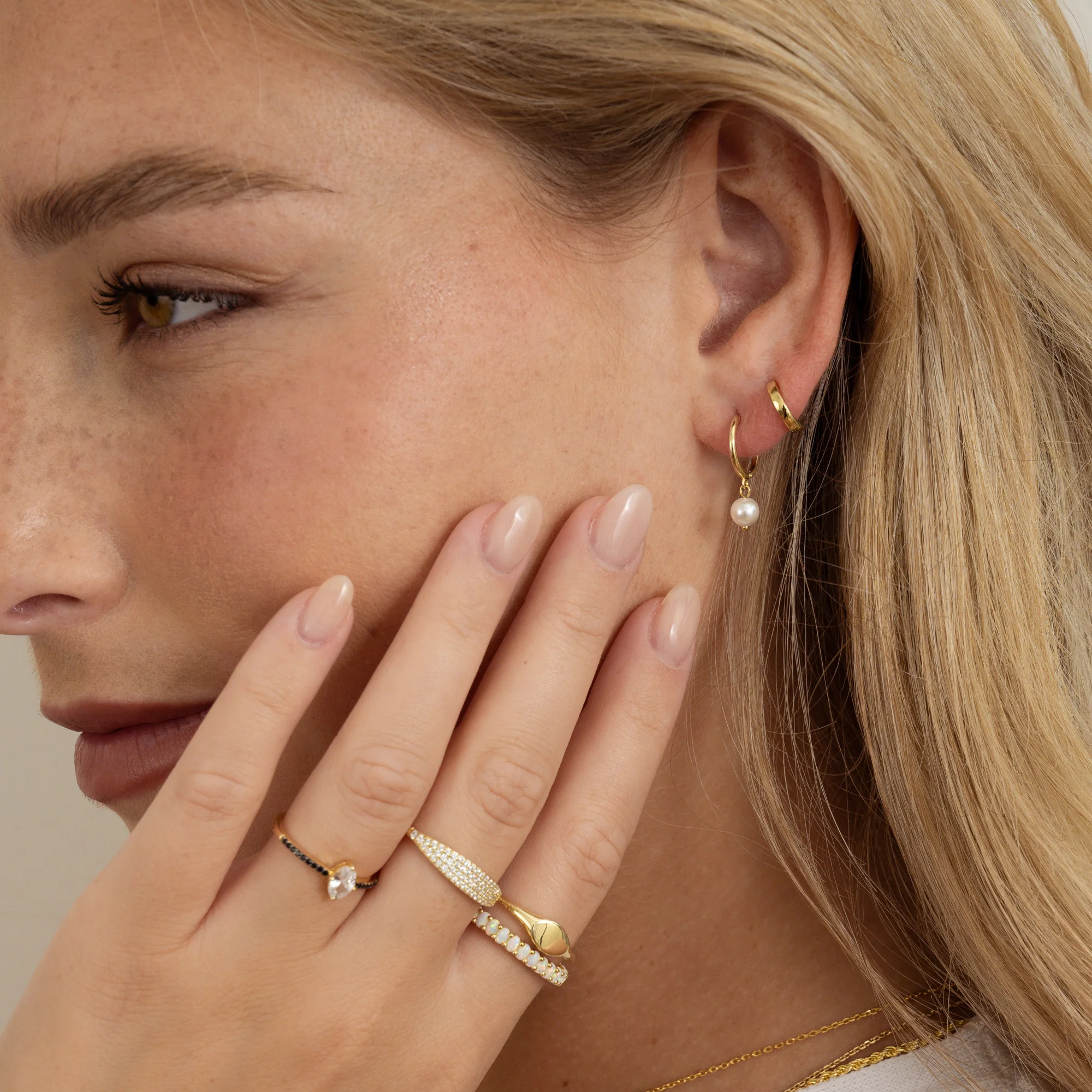 Dainty Pearl Charm Hoops - Image 6