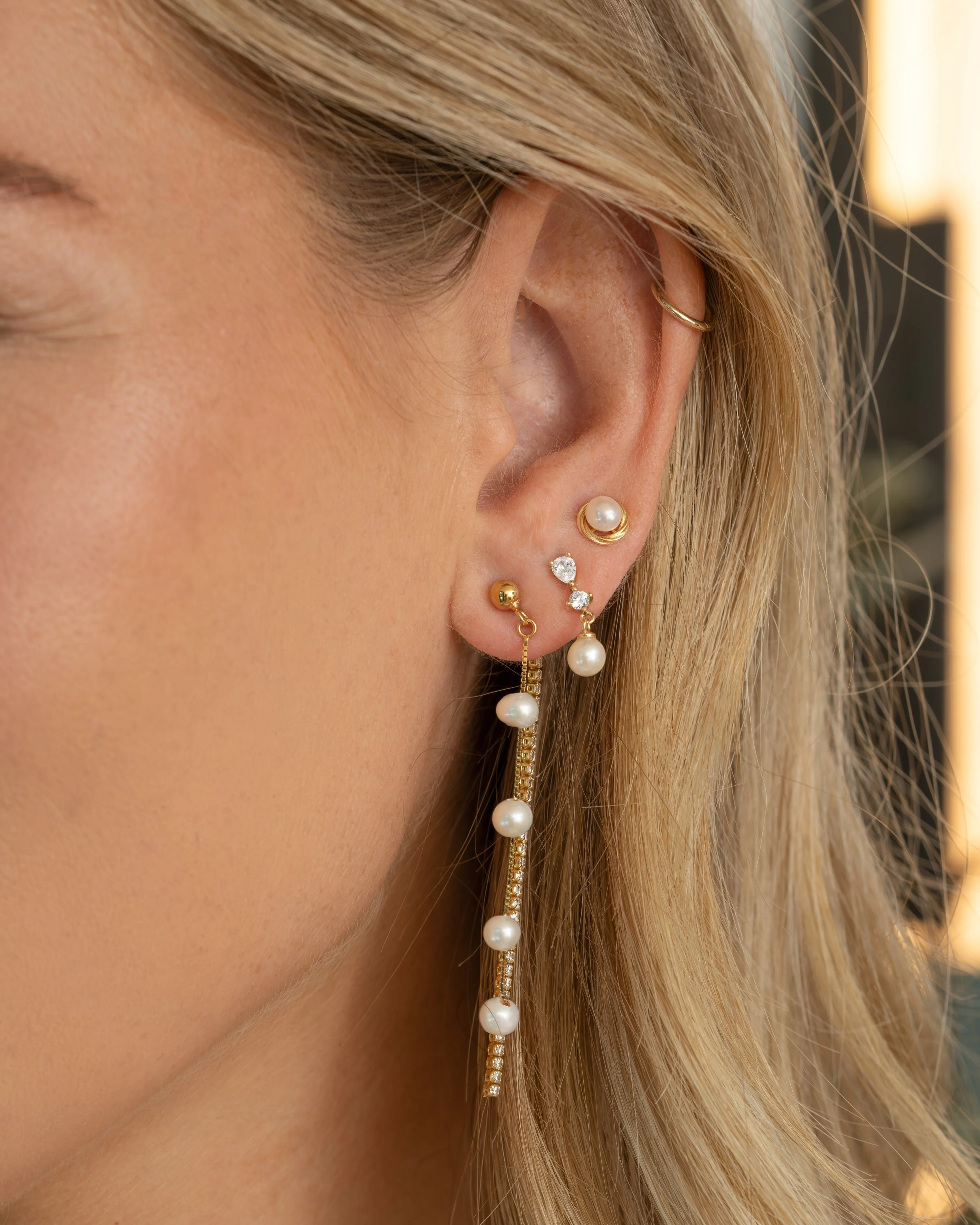 Dangling Bead Pearl Earrings - Image 2