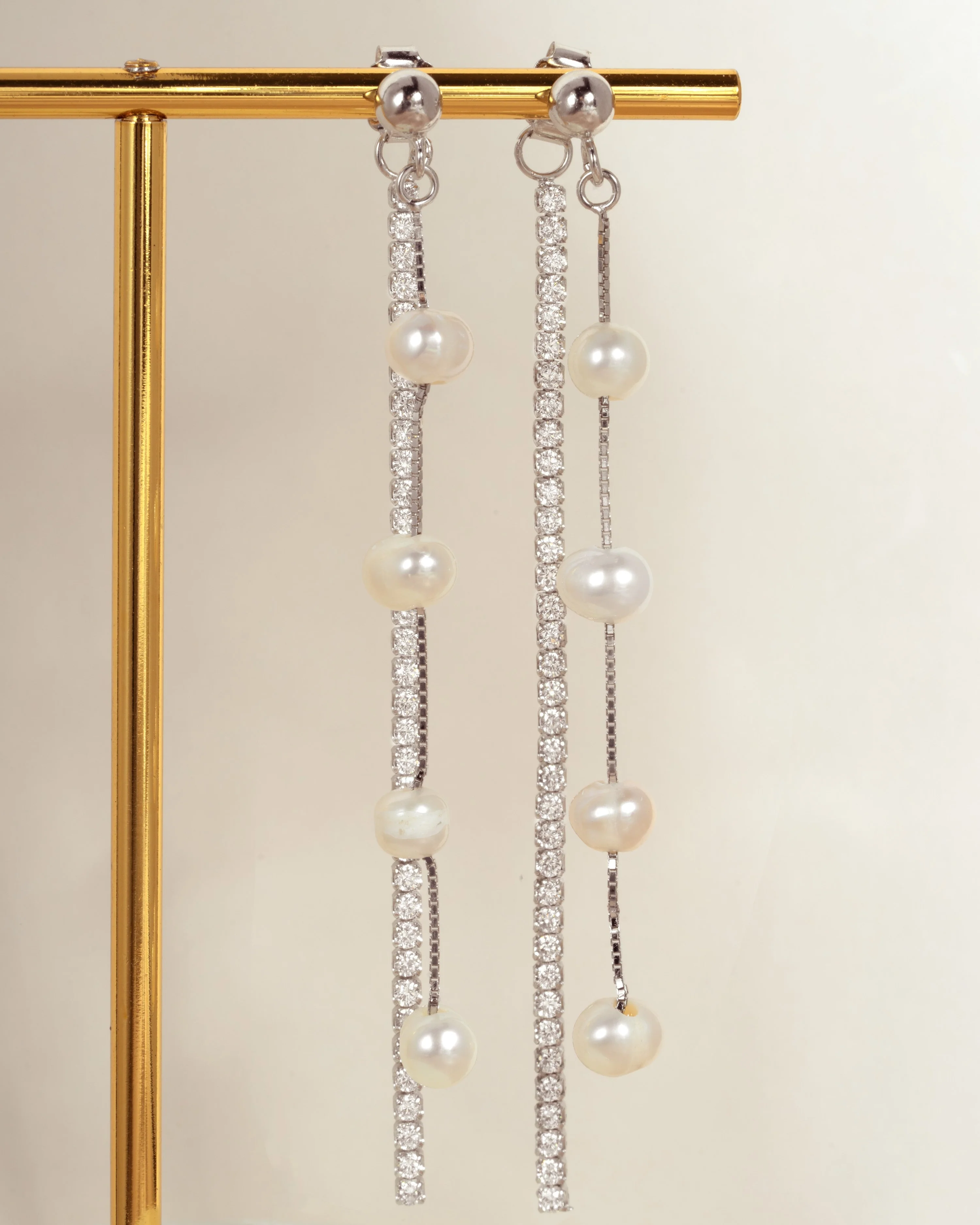 Dangling Bead Pearl Earrings - Image 3