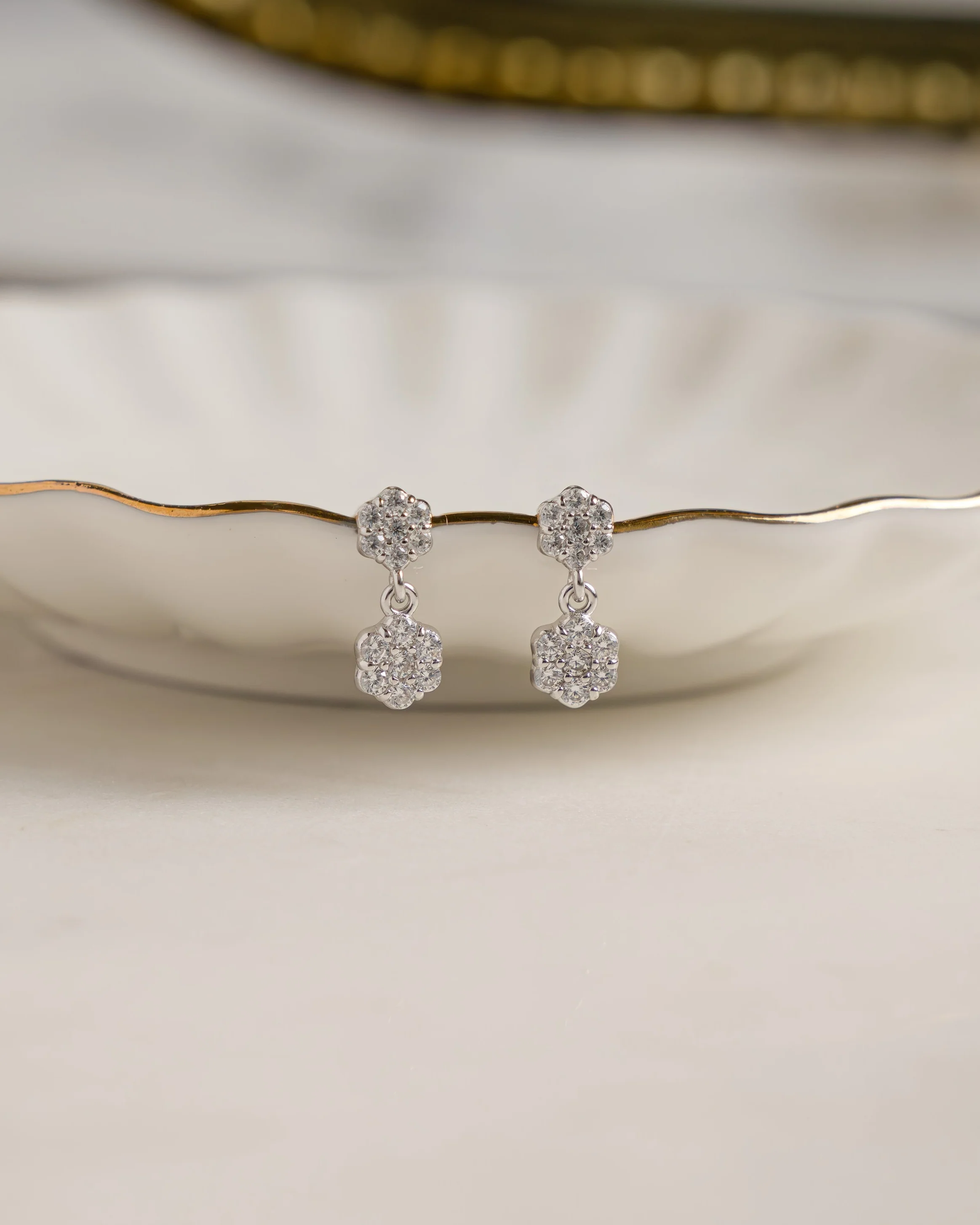 Diamond Flower Charm Studs - Image 10