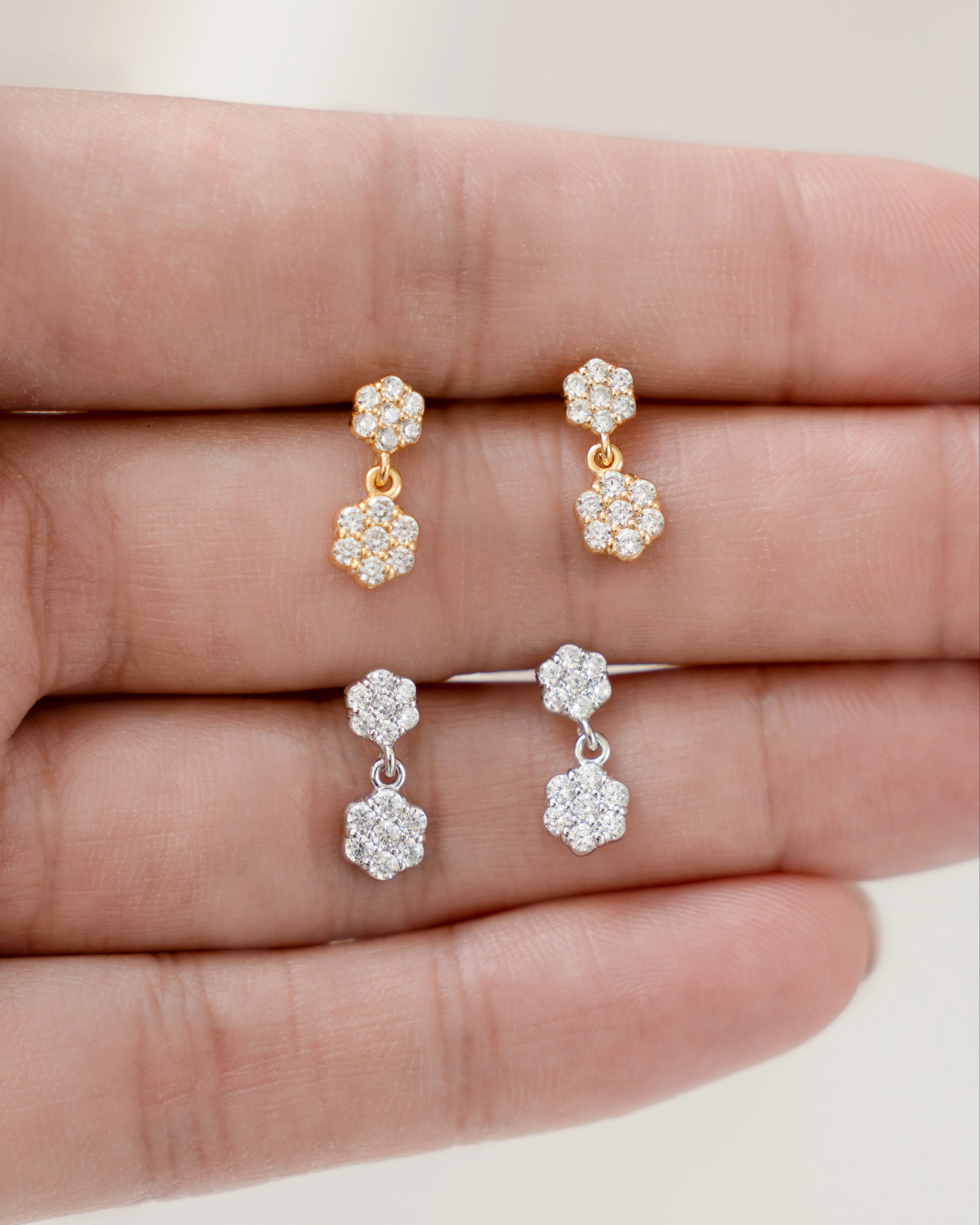 Diamond Flower Charm Studs - Image 8
