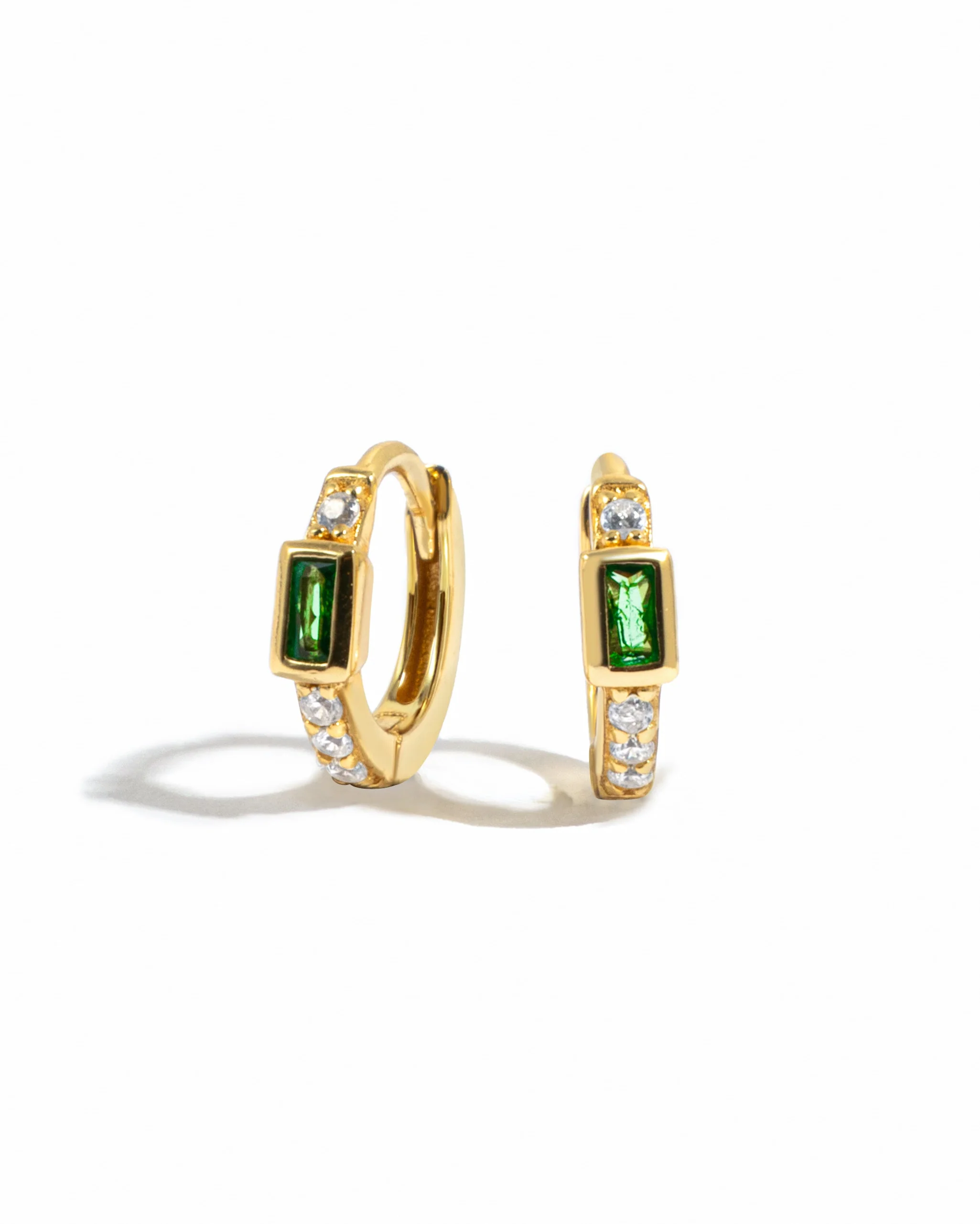 Emerald Baguette Huggie Earrings