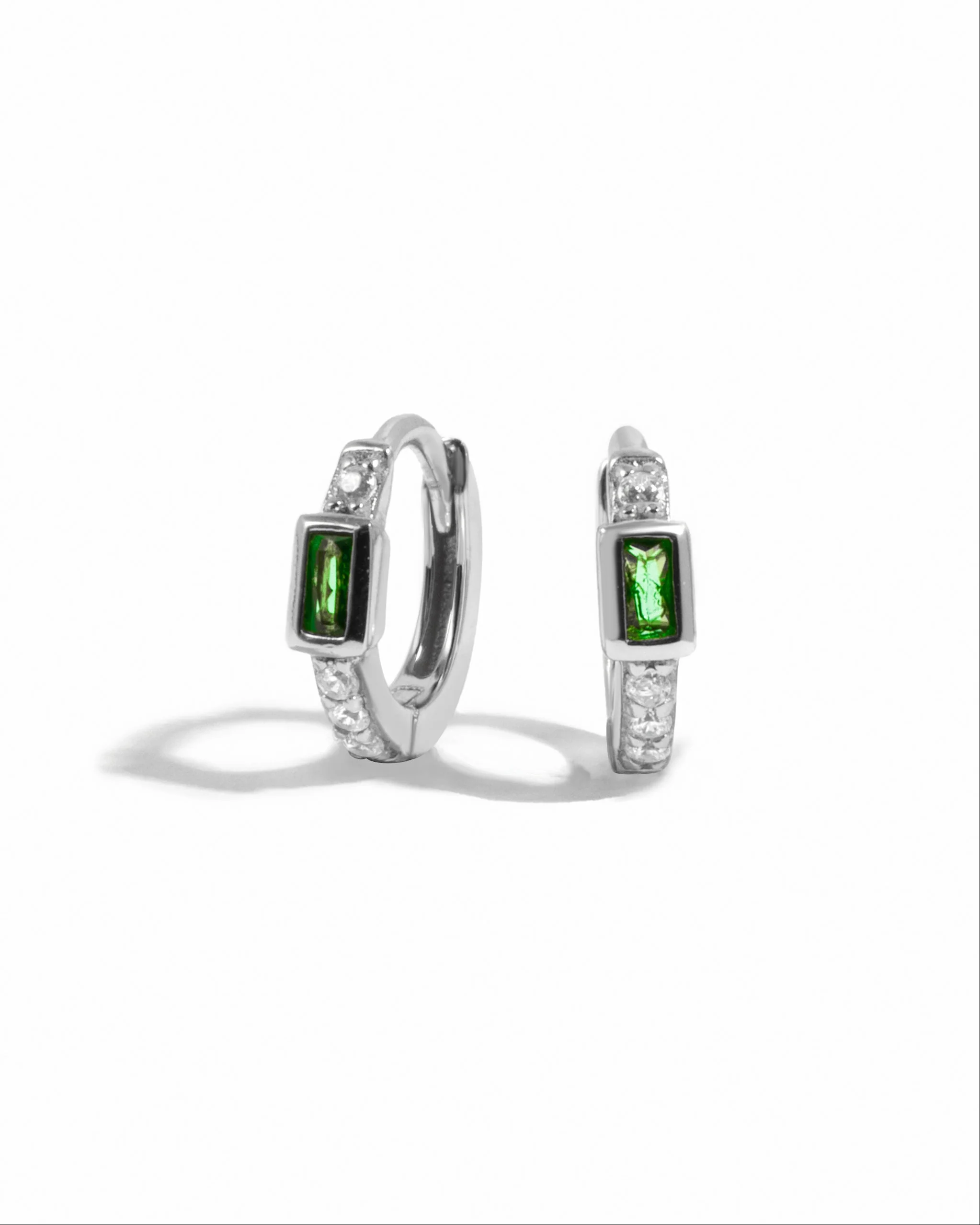 Emerald Baguette Huggie Earrings - Image 10