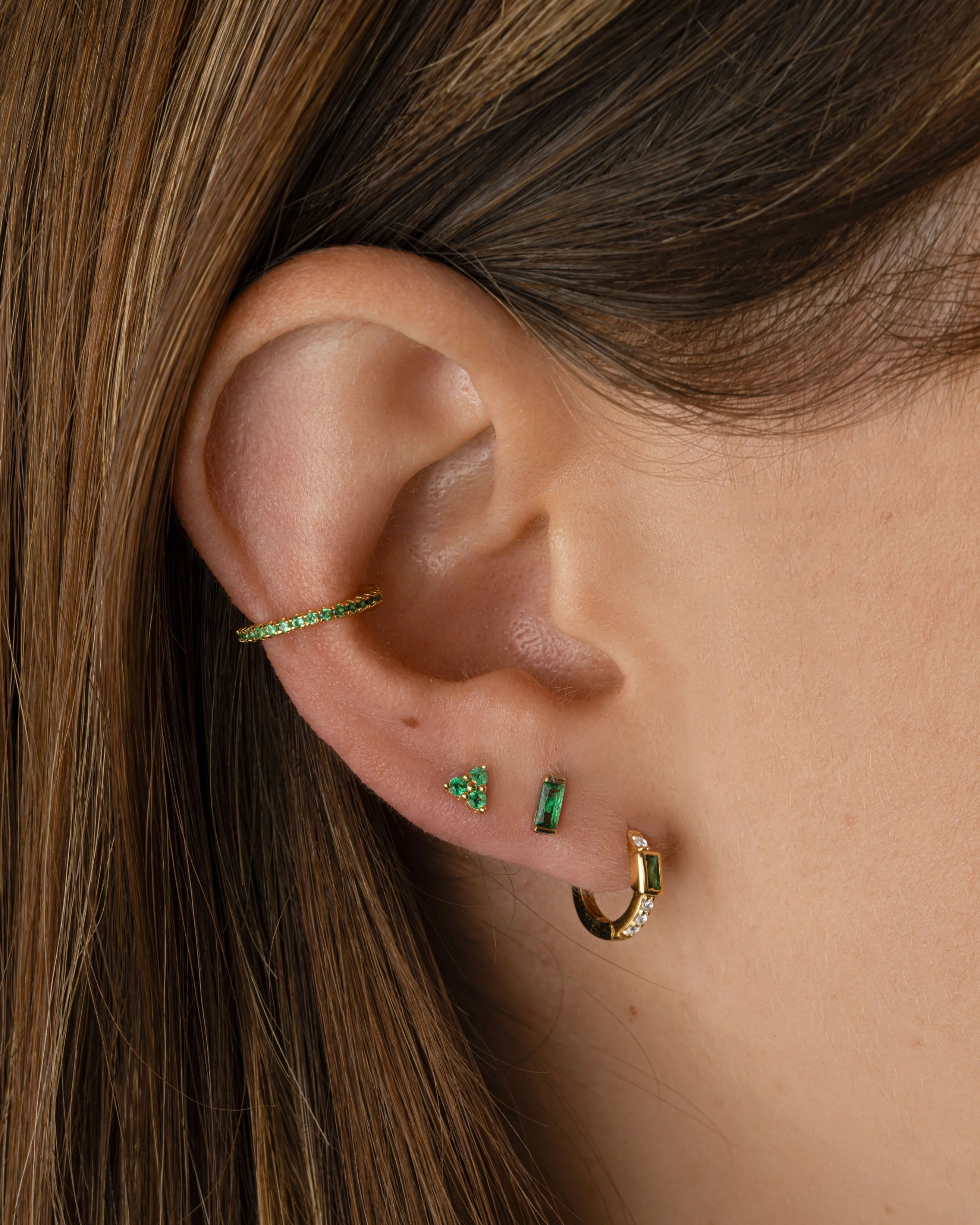 Emerald Baguette Huggie Earrings - Image 2