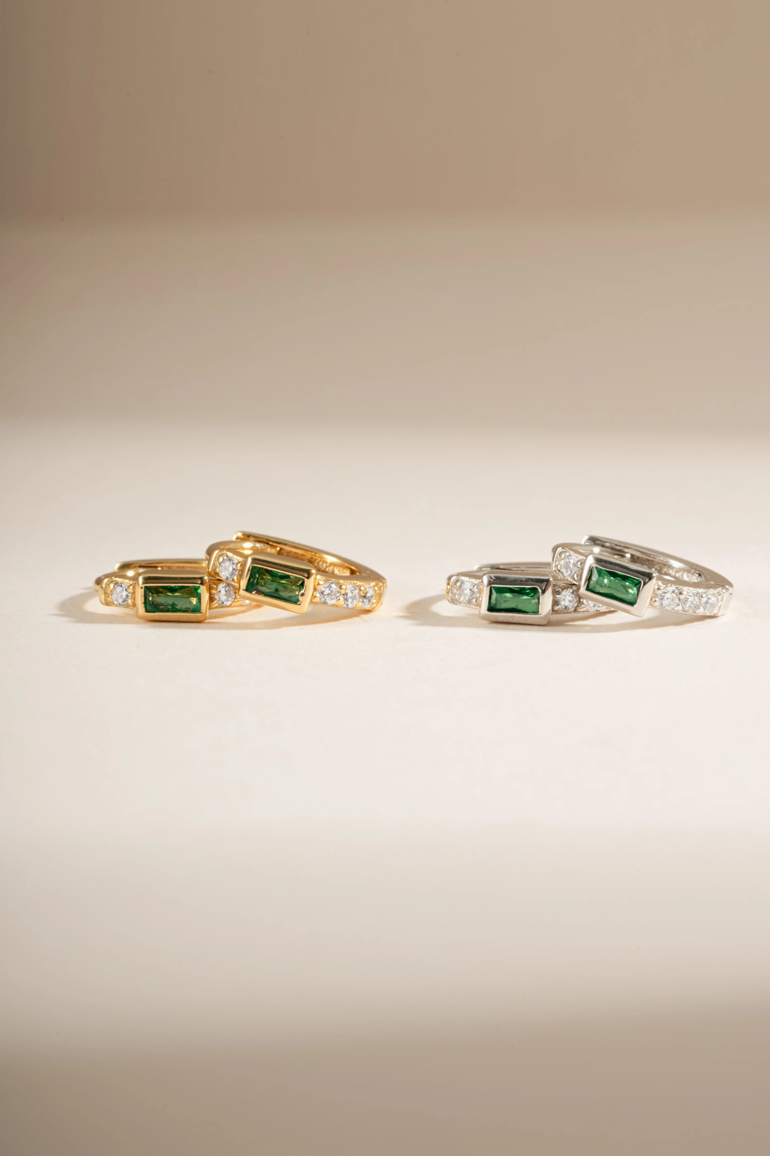 Emerald Baguette Huggie Earrings - Image 3