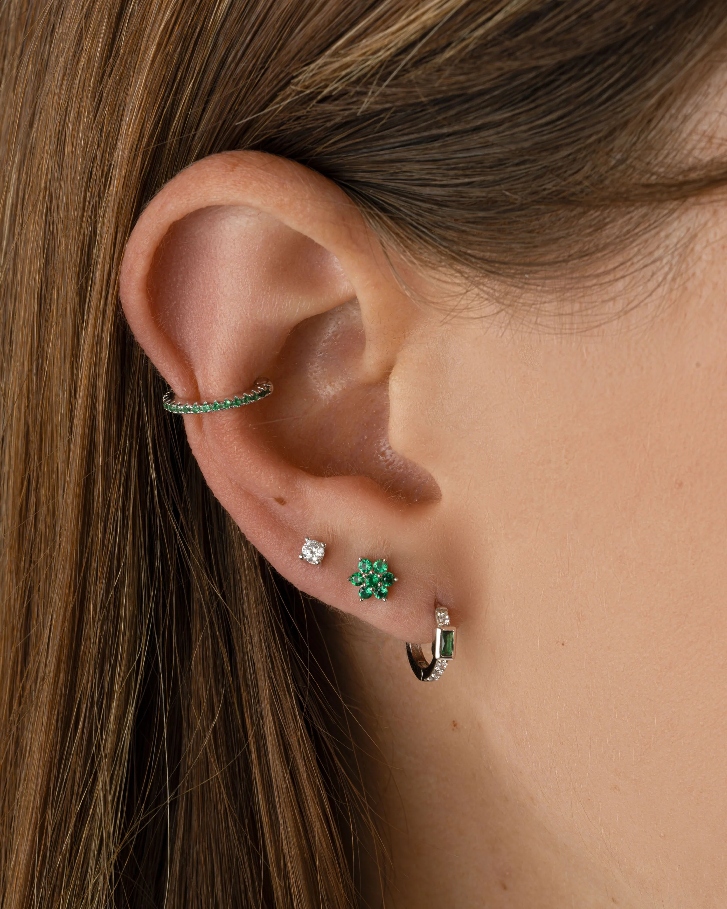 Emerald Baguette Huggie Earrings - Image 4
