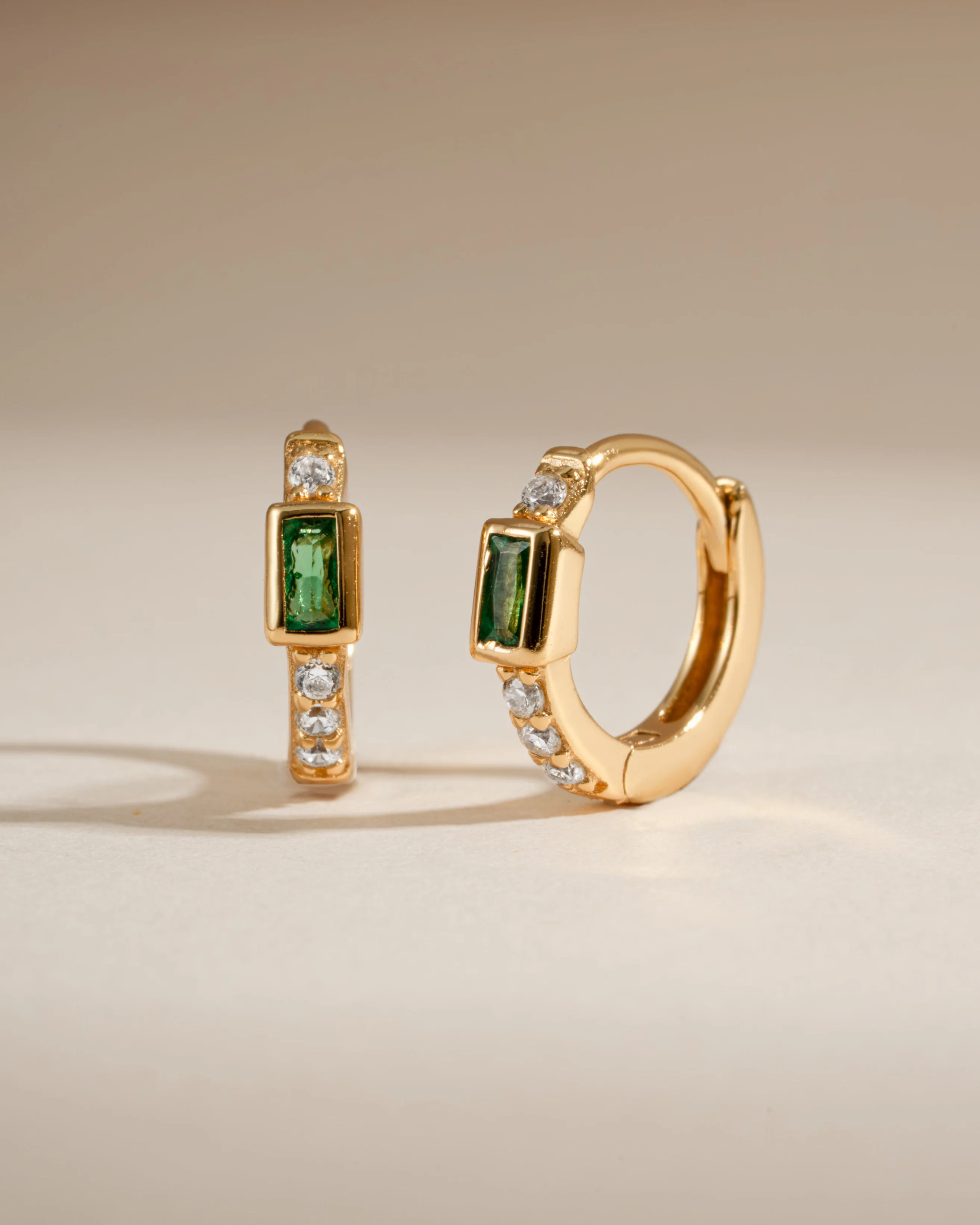 Emerald Baguette Huggie Earrings - Image 6