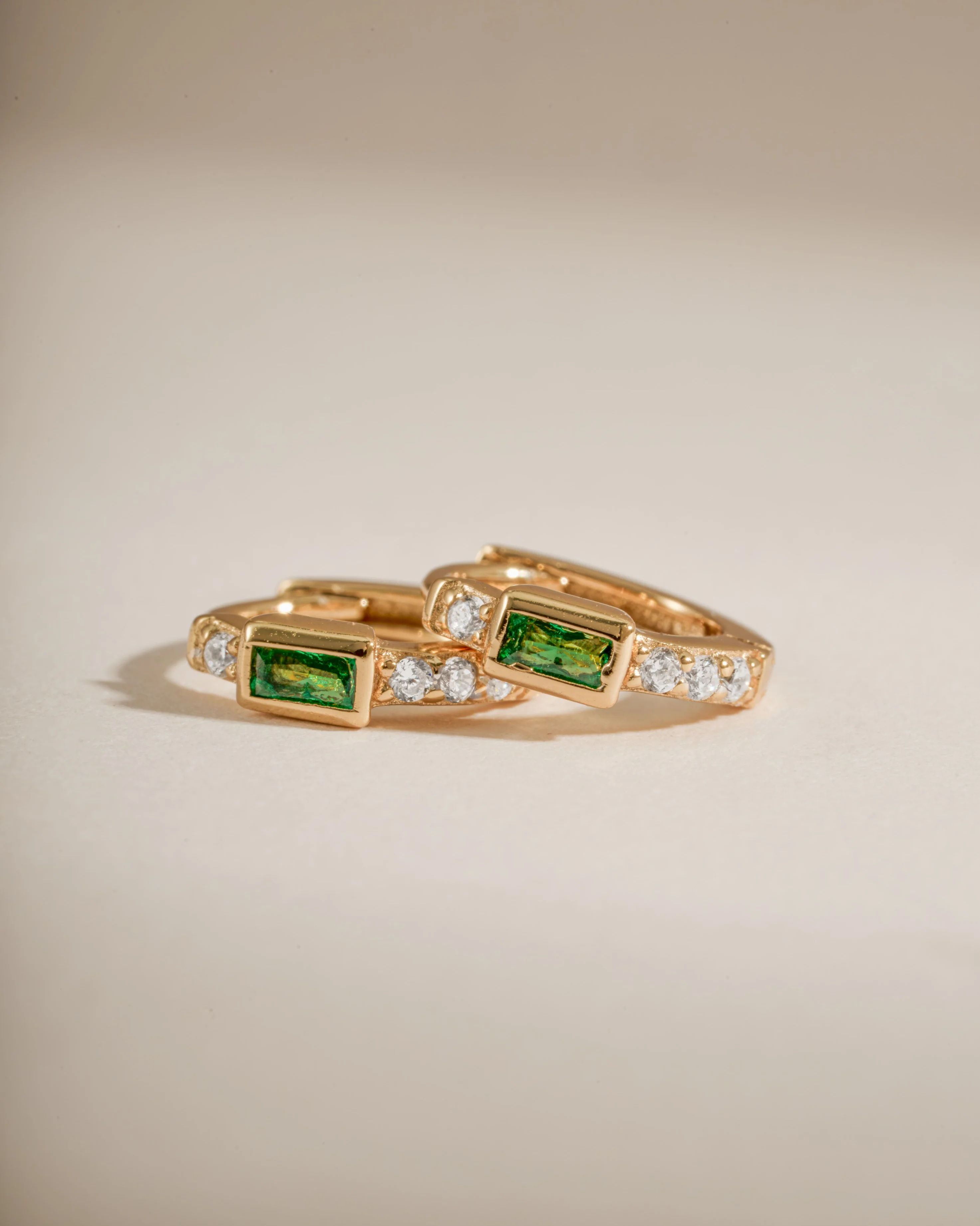 Emerald Baguette Huggie Earrings - Image 8