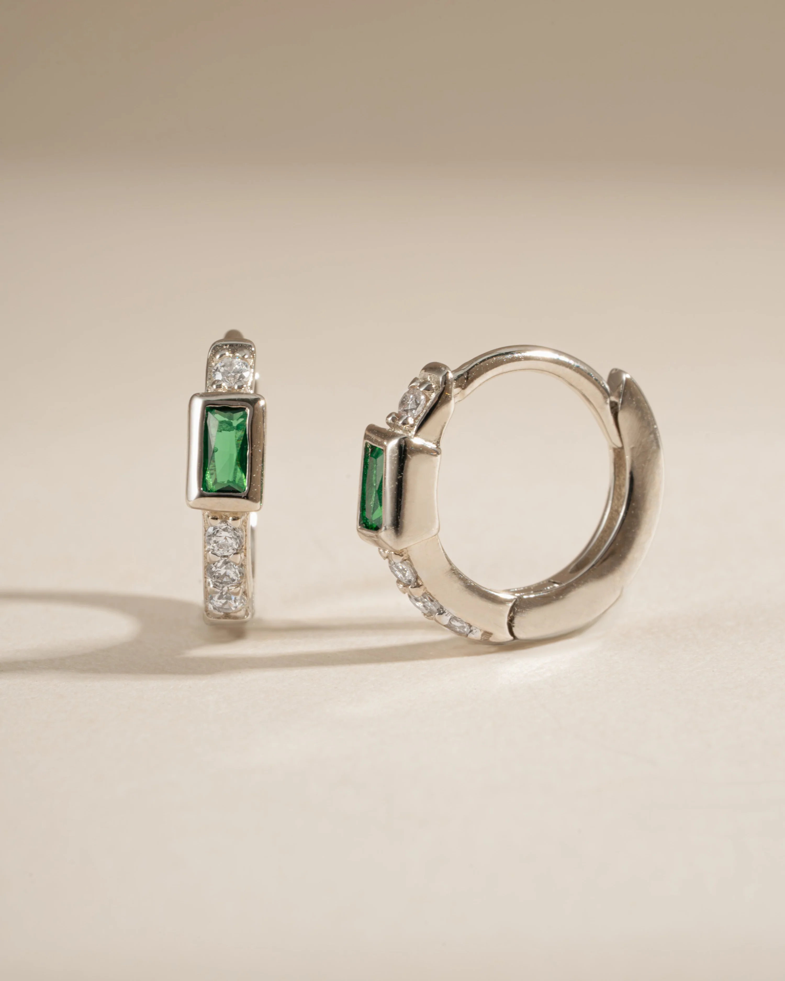 Emerald Baguette Huggie Earrings - Image 9