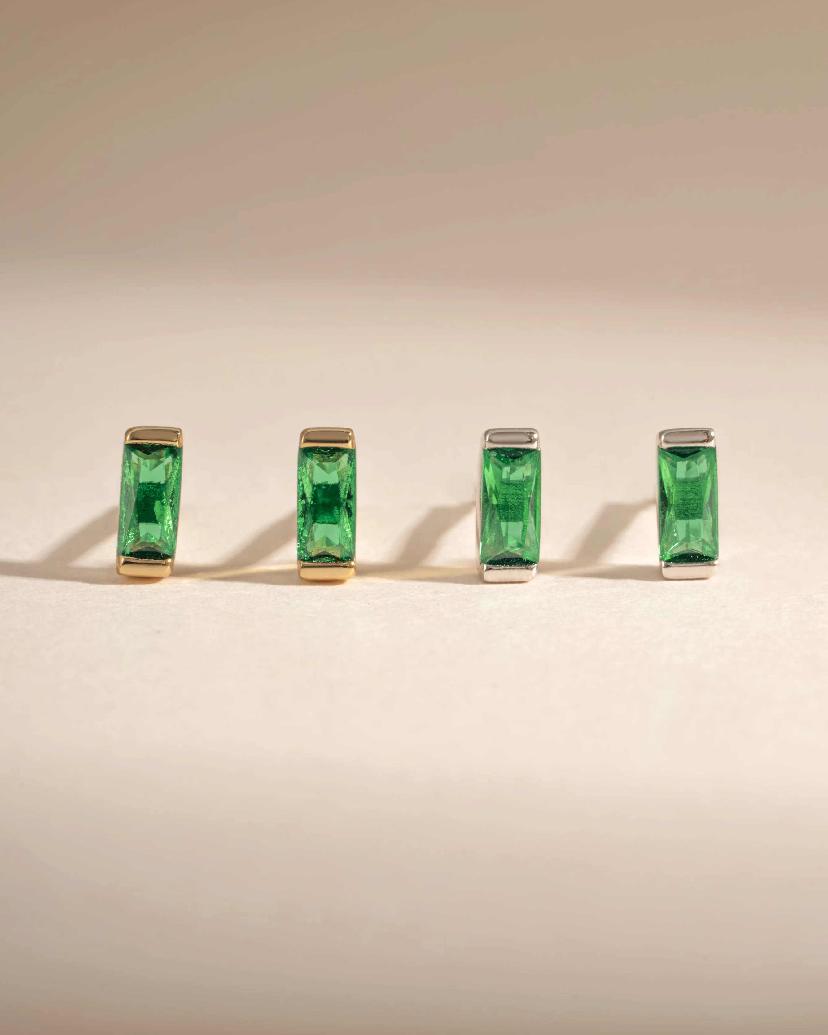 Emerald Baguette Stud Earrings - Image 3
