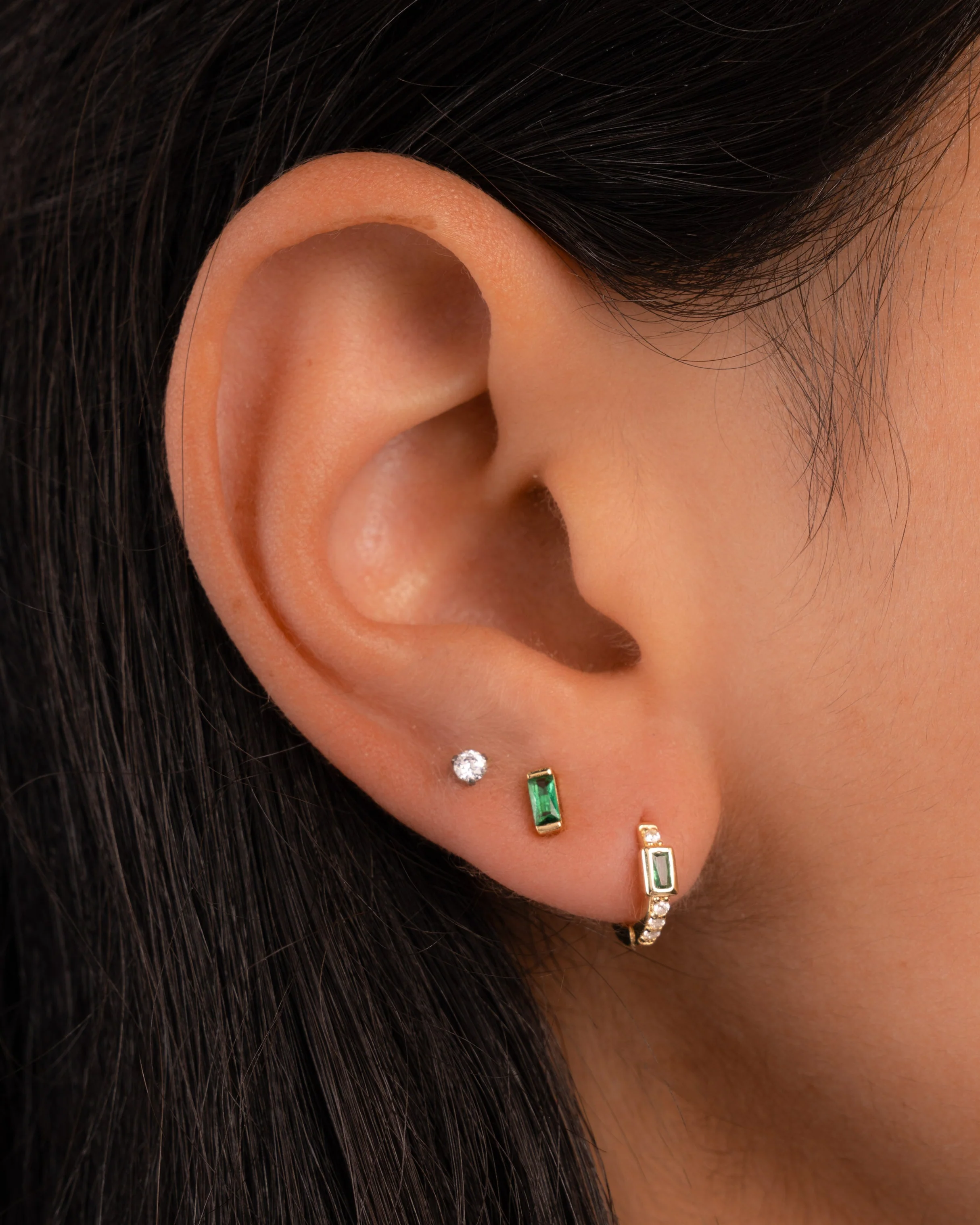 Emerald Baguette Stud Earrings - Image 4