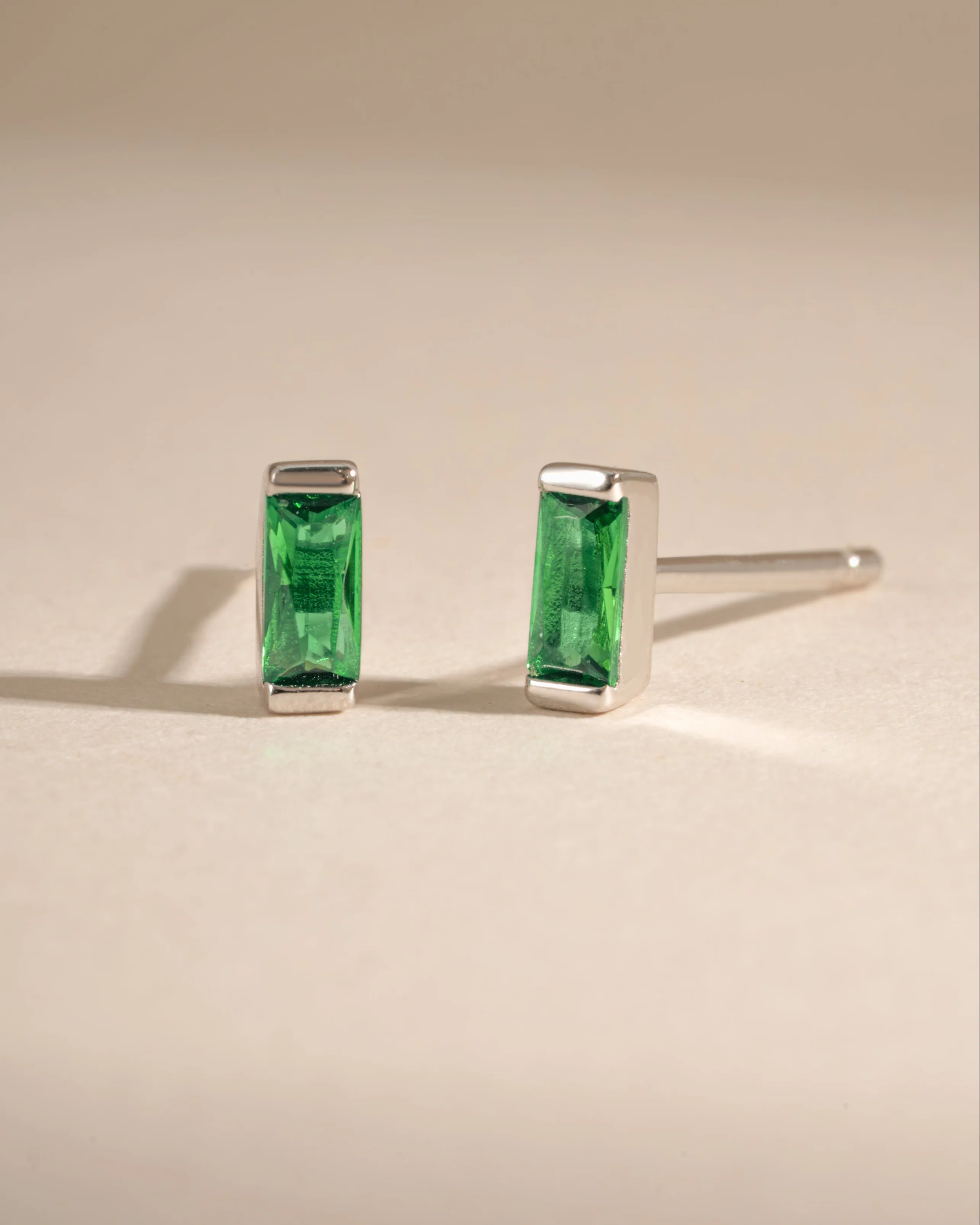 Emerald Baguette Stud Earrings - Image 6