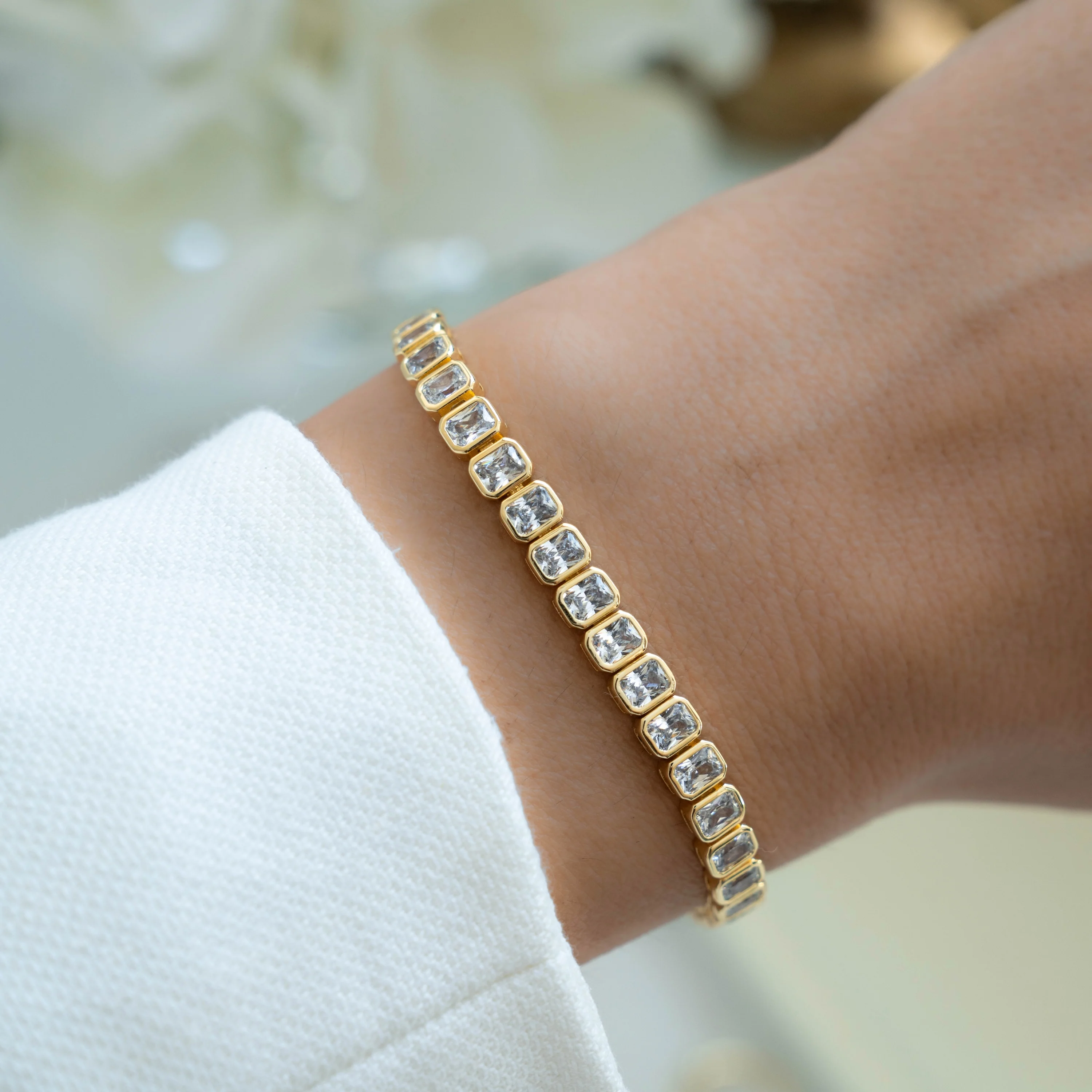 Emerald-Cut Bezel Tennis Bracelet - Image 2