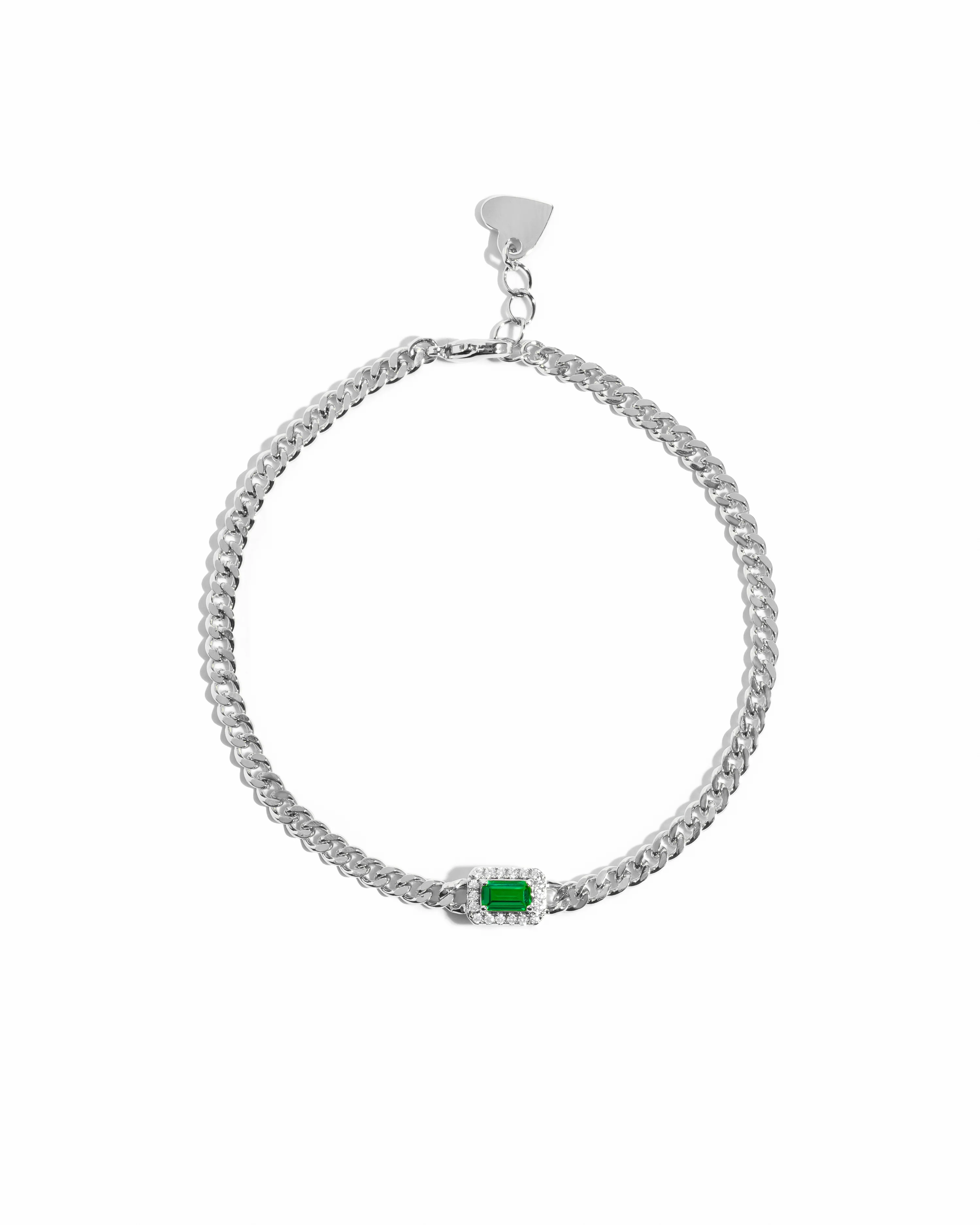 Emerald-Cut Emerald Bracelet with Diamond Halo