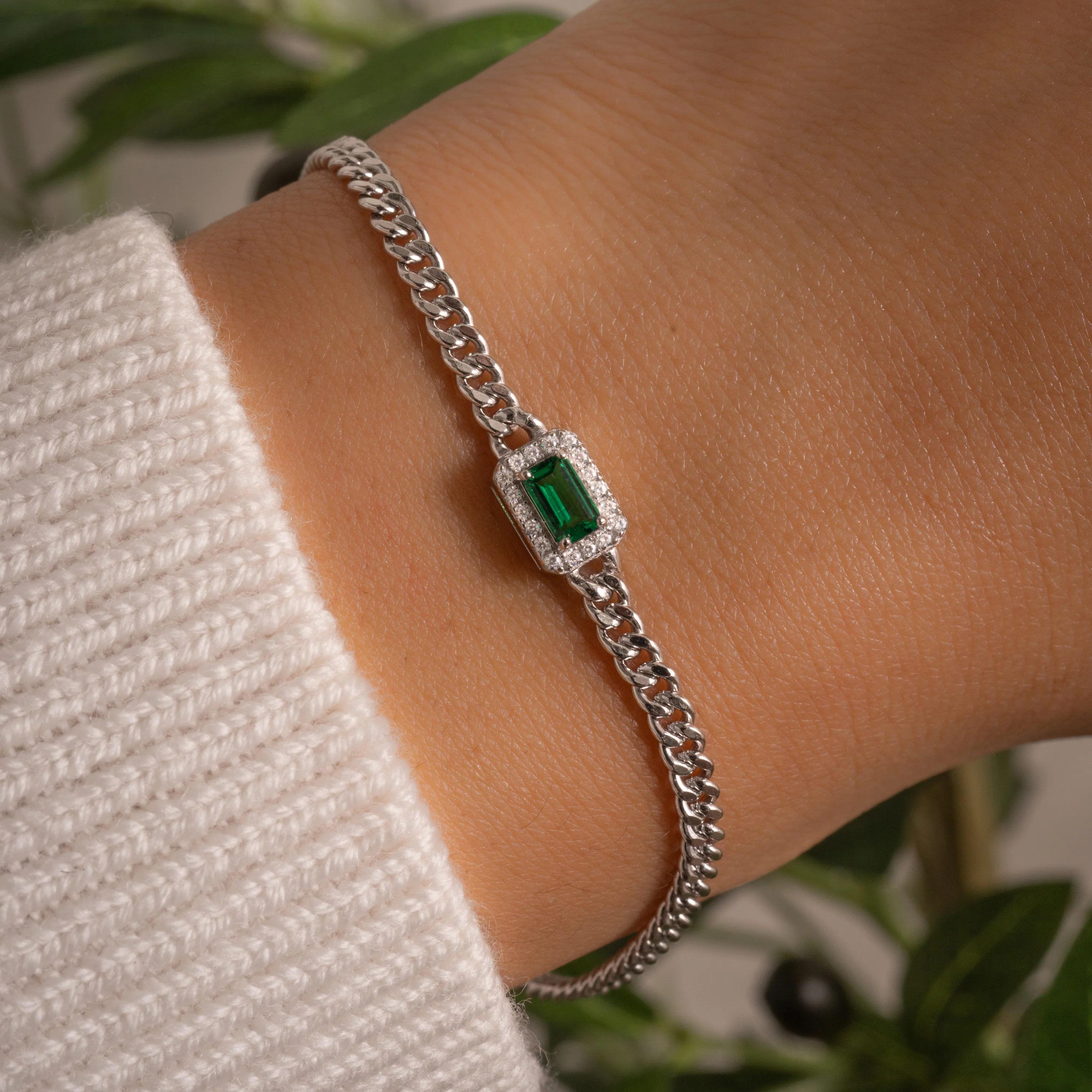 Emerald-Cut Emerald Bracelet with Diamond Halo - Image 2