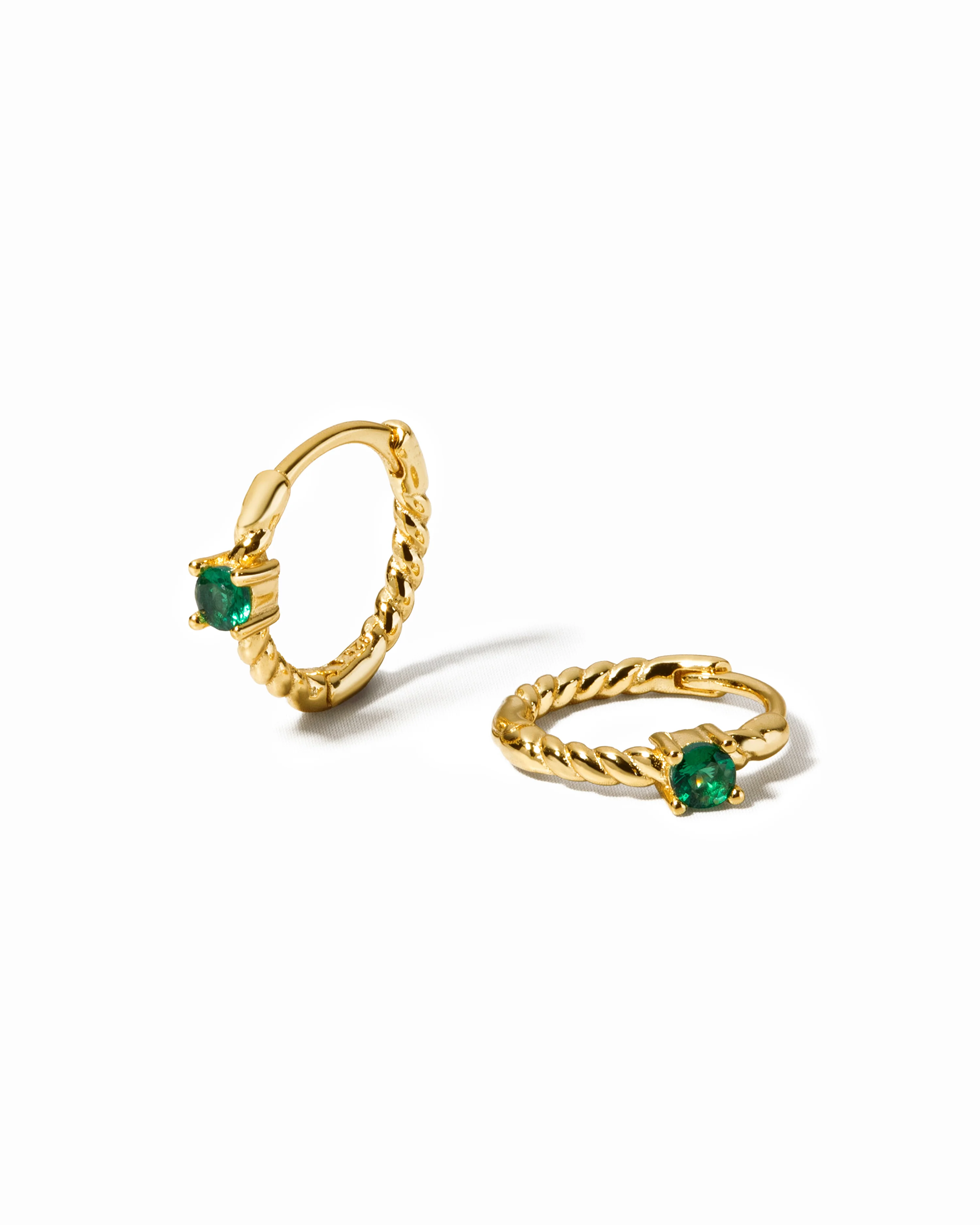 Emerald Spiral Huggie Hoops