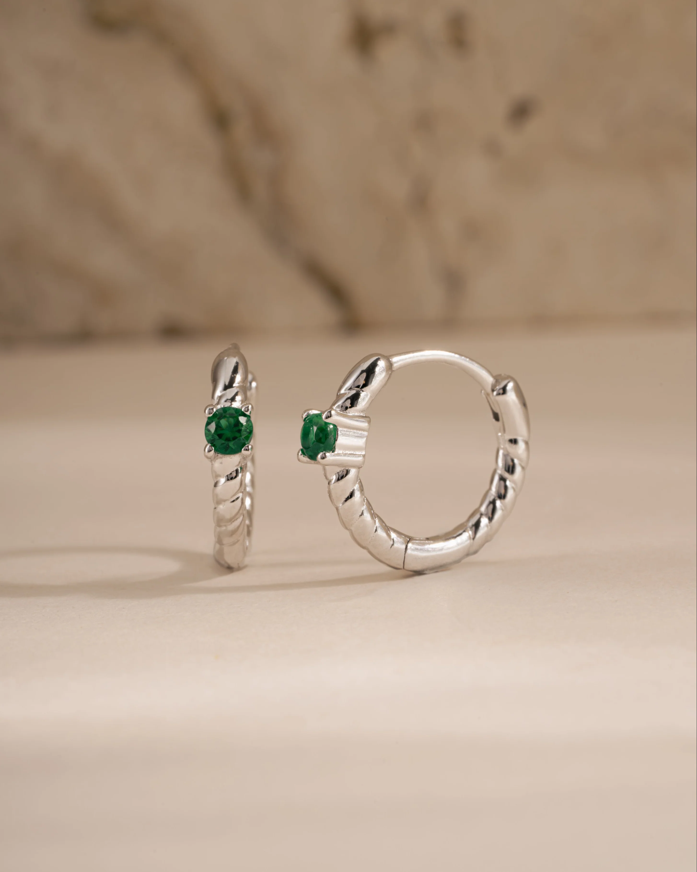 Emerald Spiral Huggie Hoops - Image 3