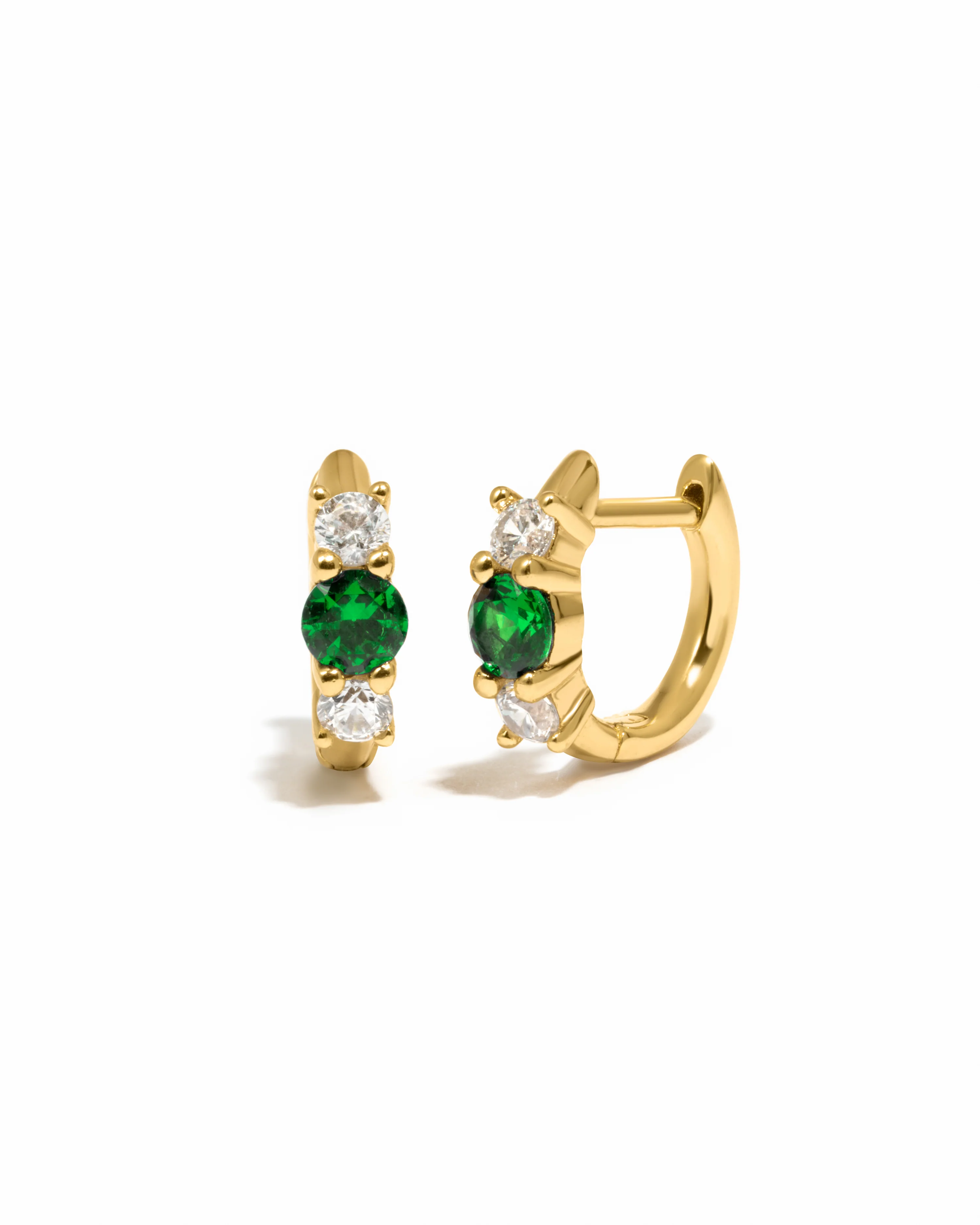 Emerald Three Stone Huggie Hoops