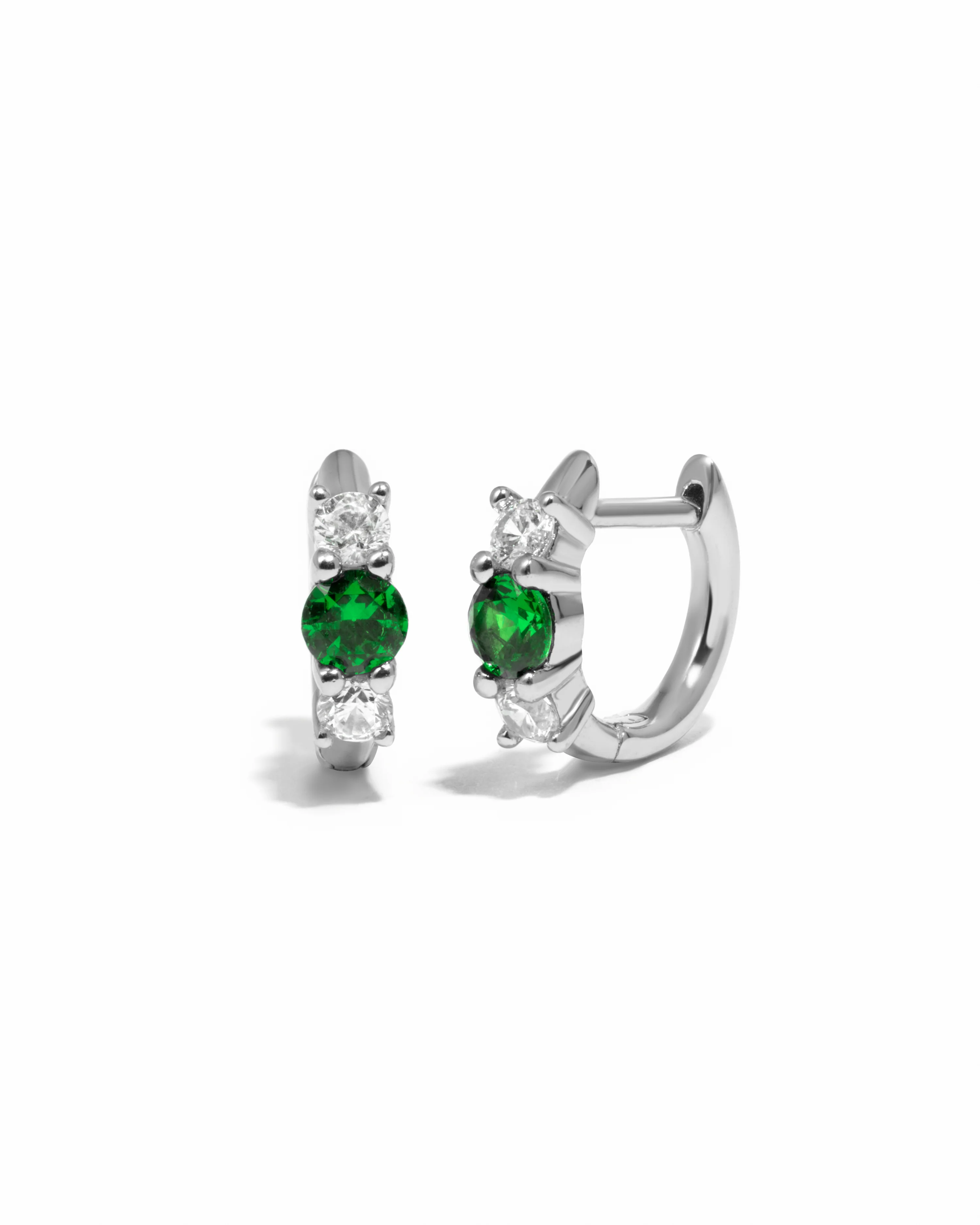 Emerald Three Stone Huggie Hoops - Image 10