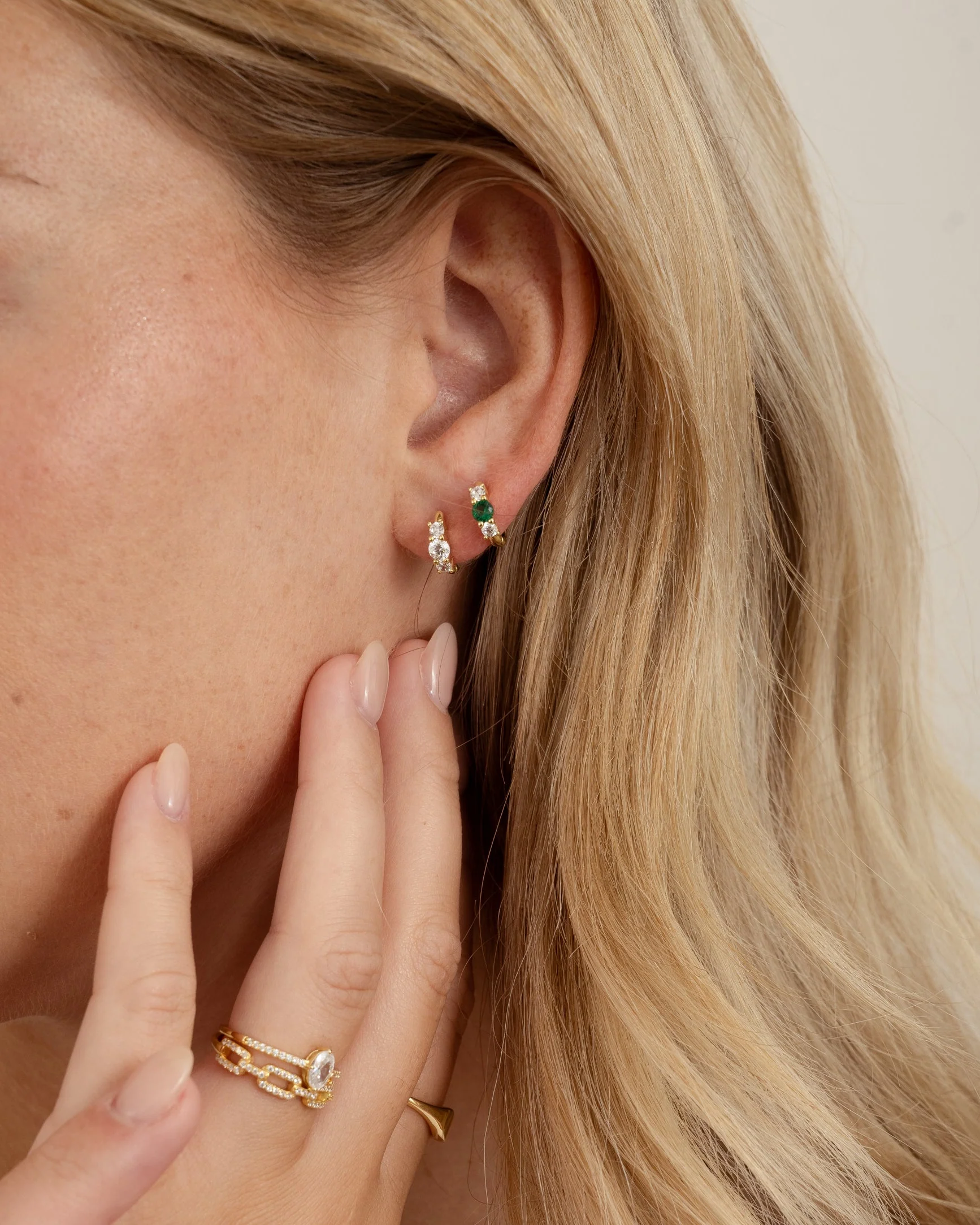 Emerald Three Stone Huggie Hoops - Image 4