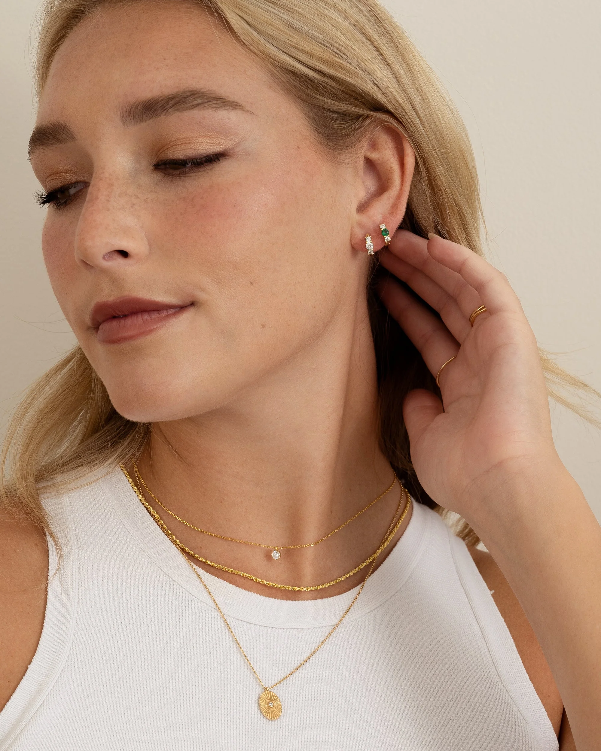 Emerald Three Stone Huggie Hoops - Image 6