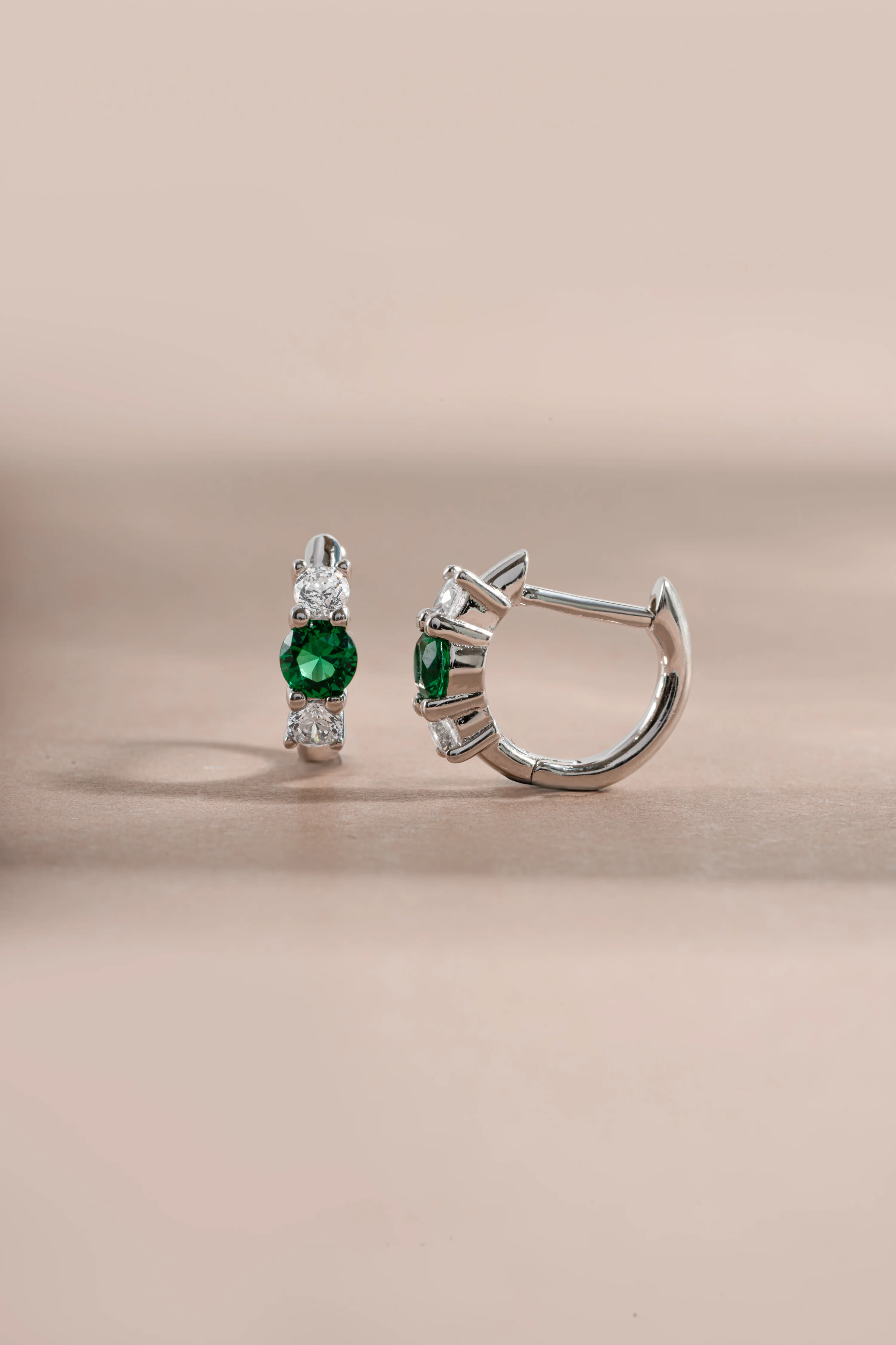 Emerald Three Stone Huggie Hoops - Image 8