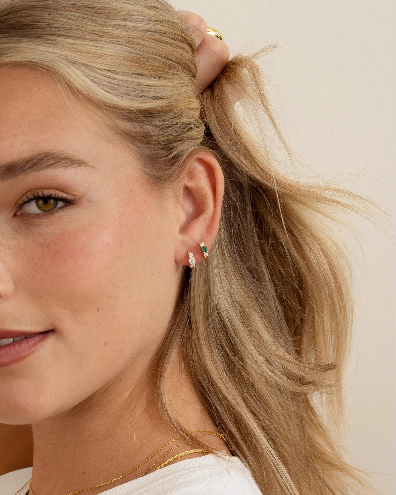 Emerald Three Stone Huggie Hoops - Image 9
