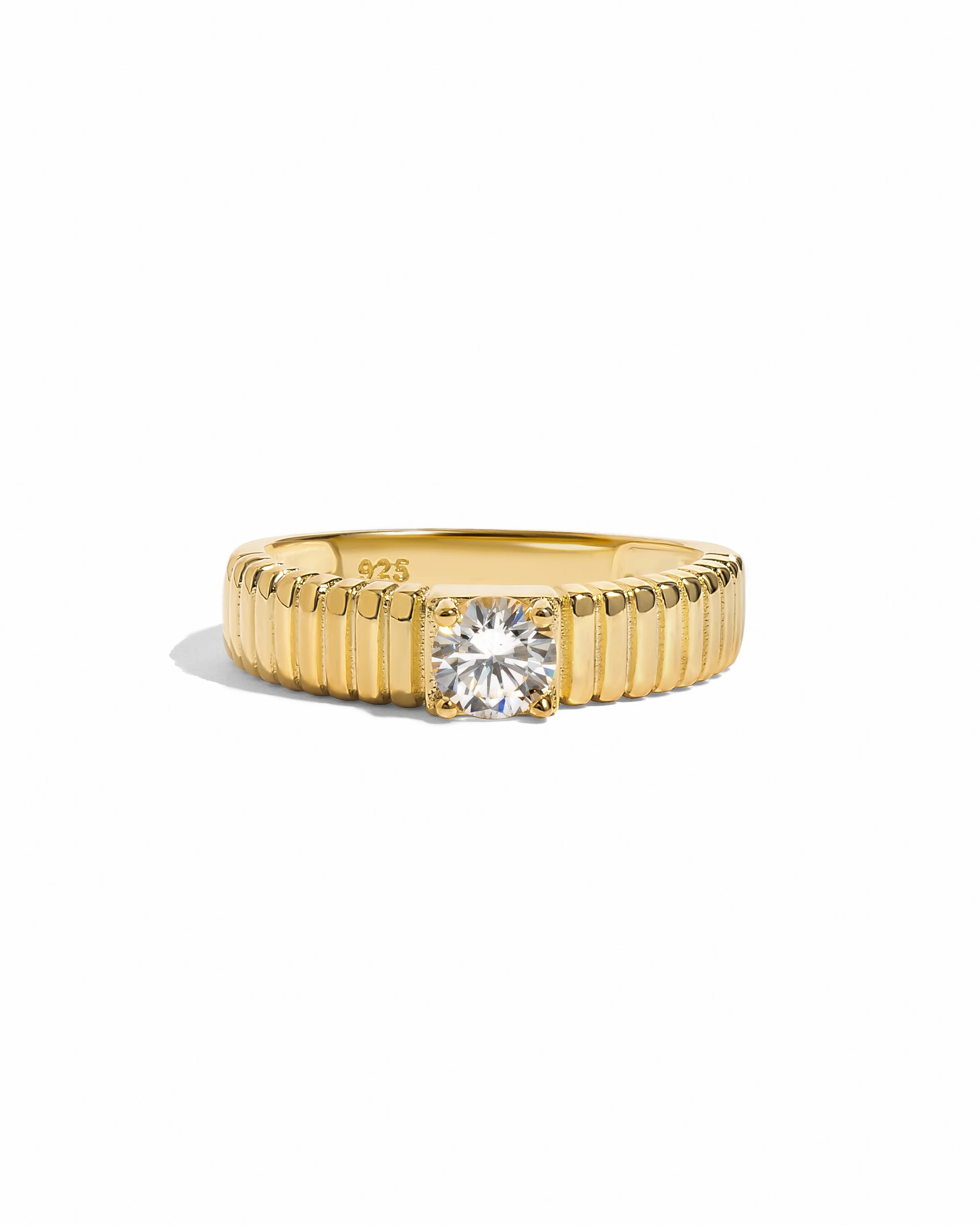 Fluted Solitaire CZ Ring