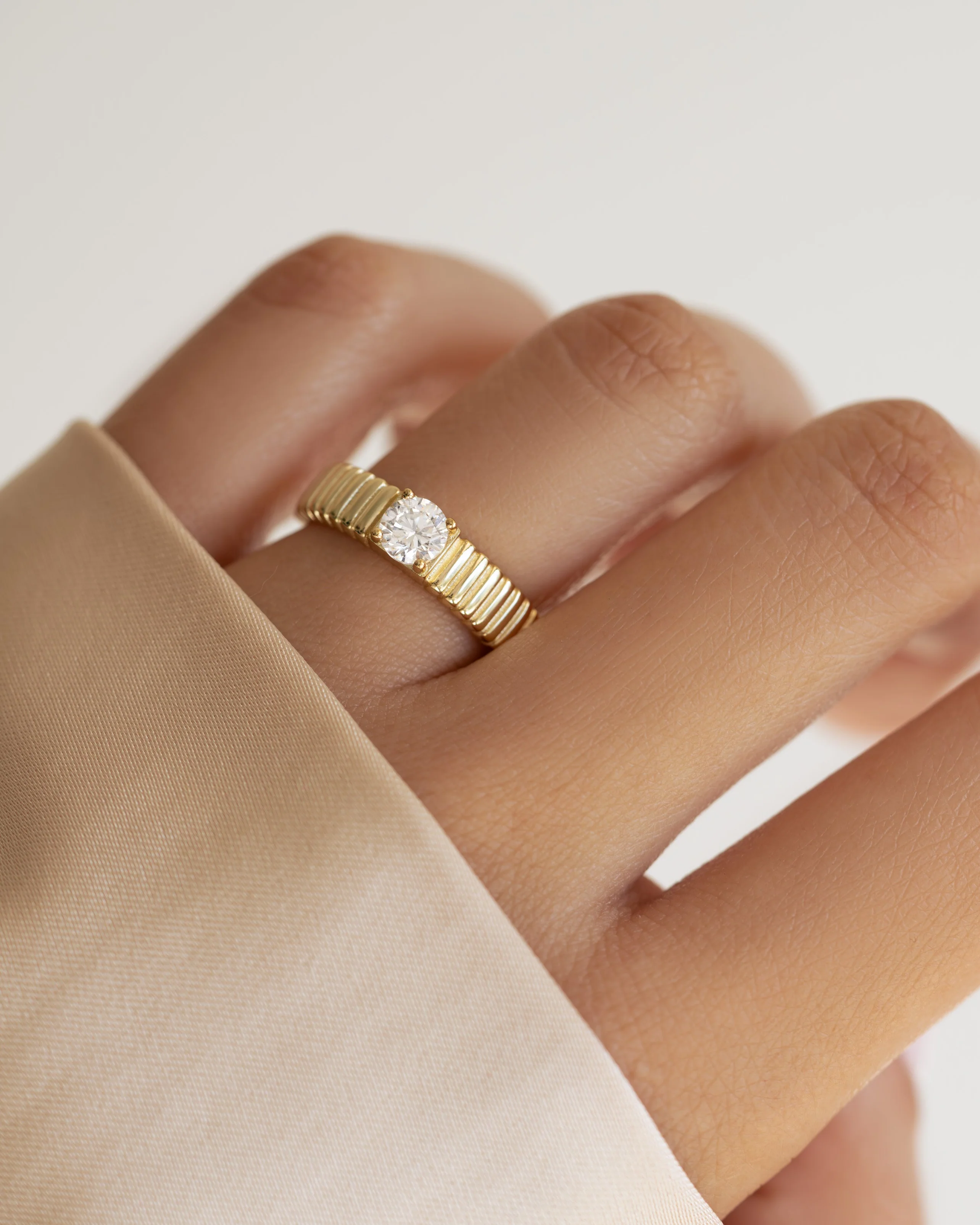Fluted Solitaire CZ Ring - Image 2