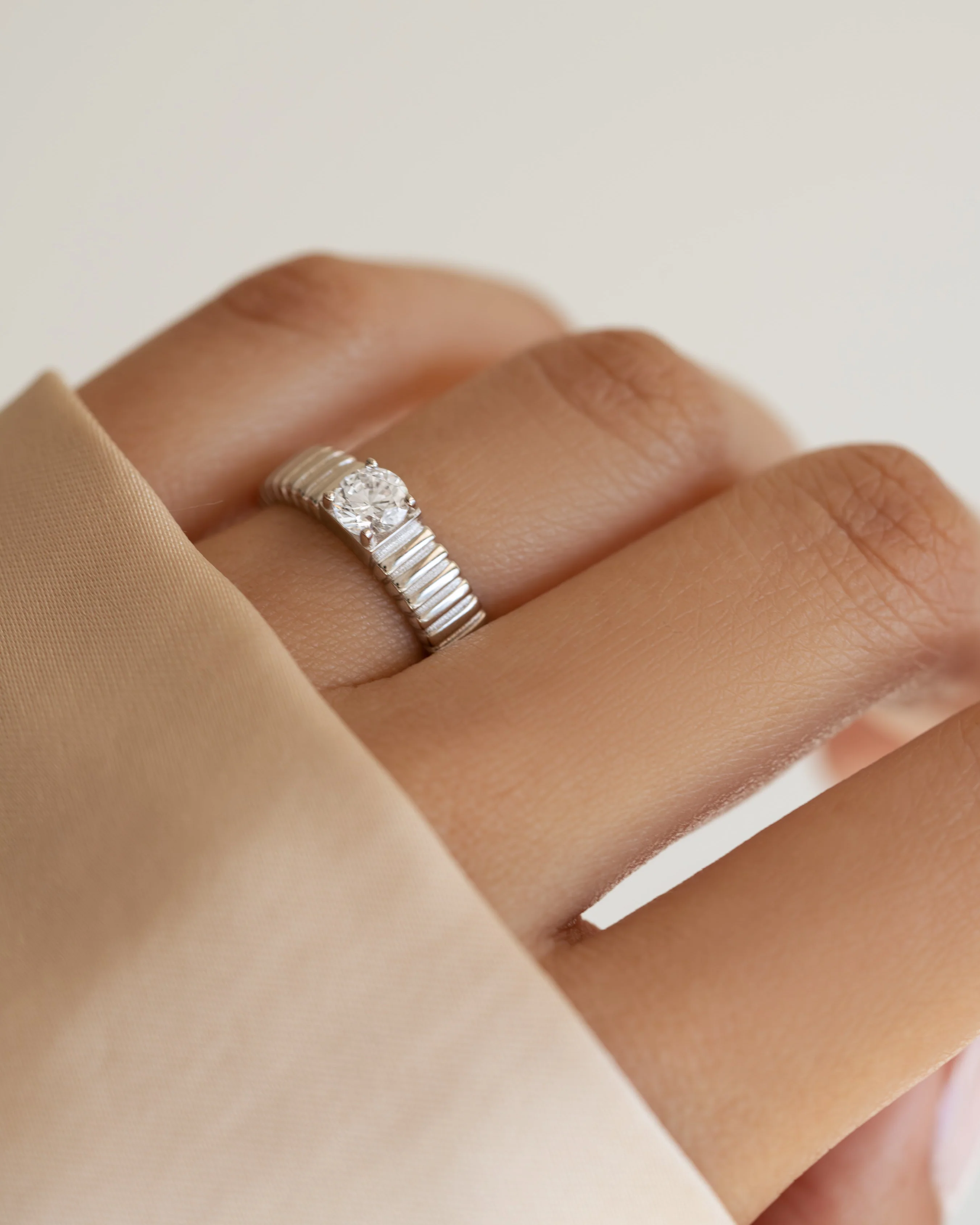 Fluted Solitaire CZ Ring - Image 4