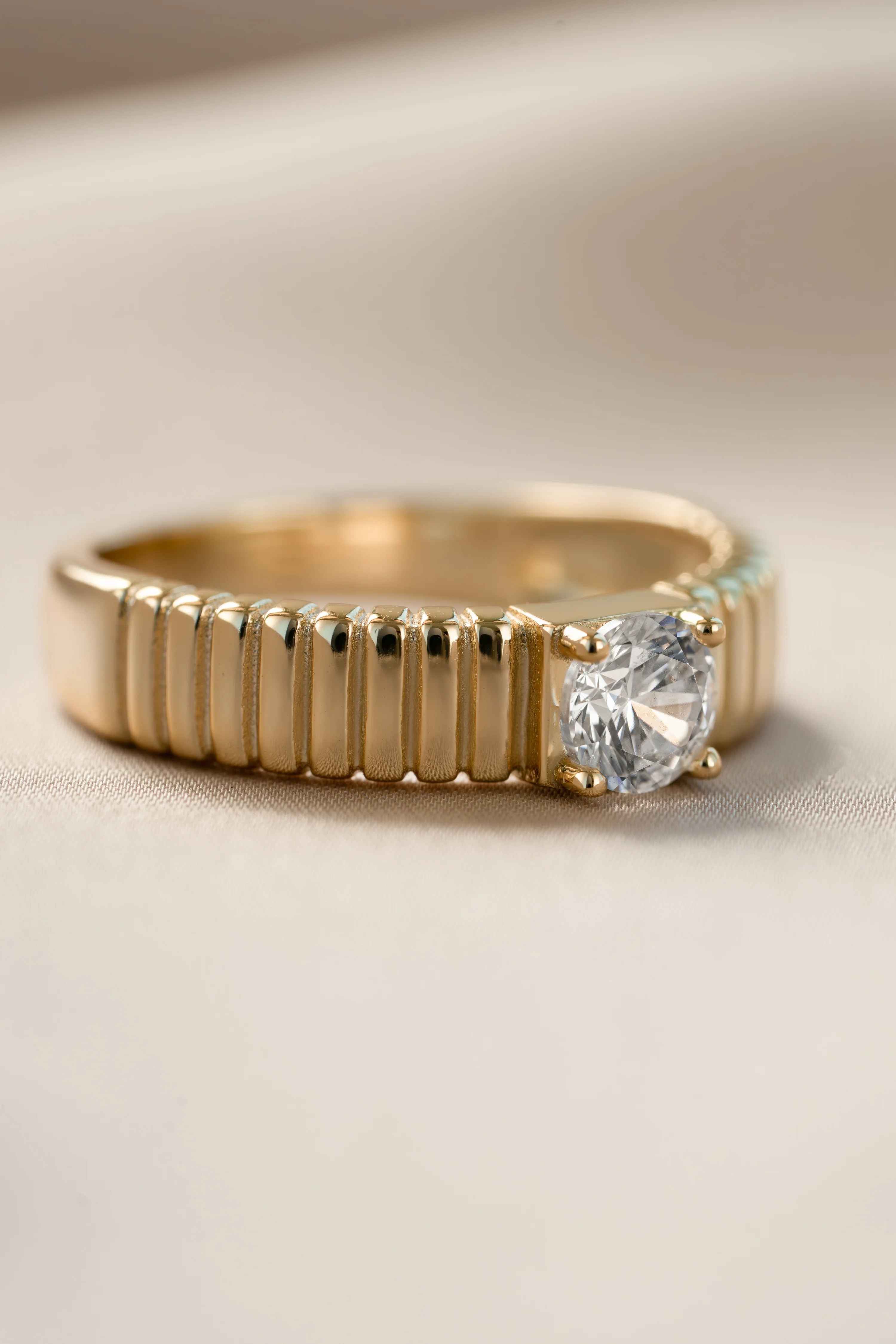 Fluted Solitaire CZ Ring - Image 5