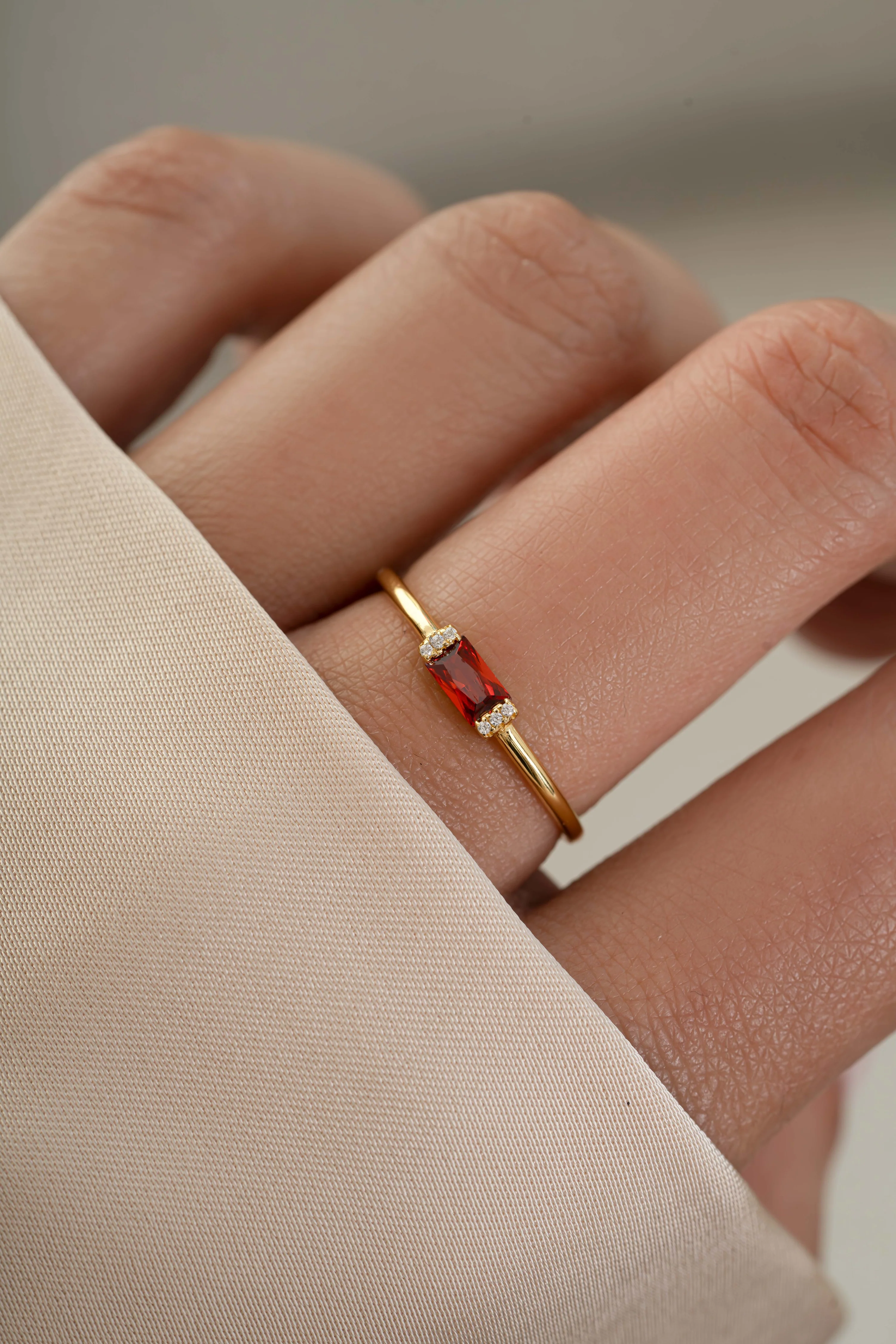 Garnet Simple Baguette Ring - Image 2
