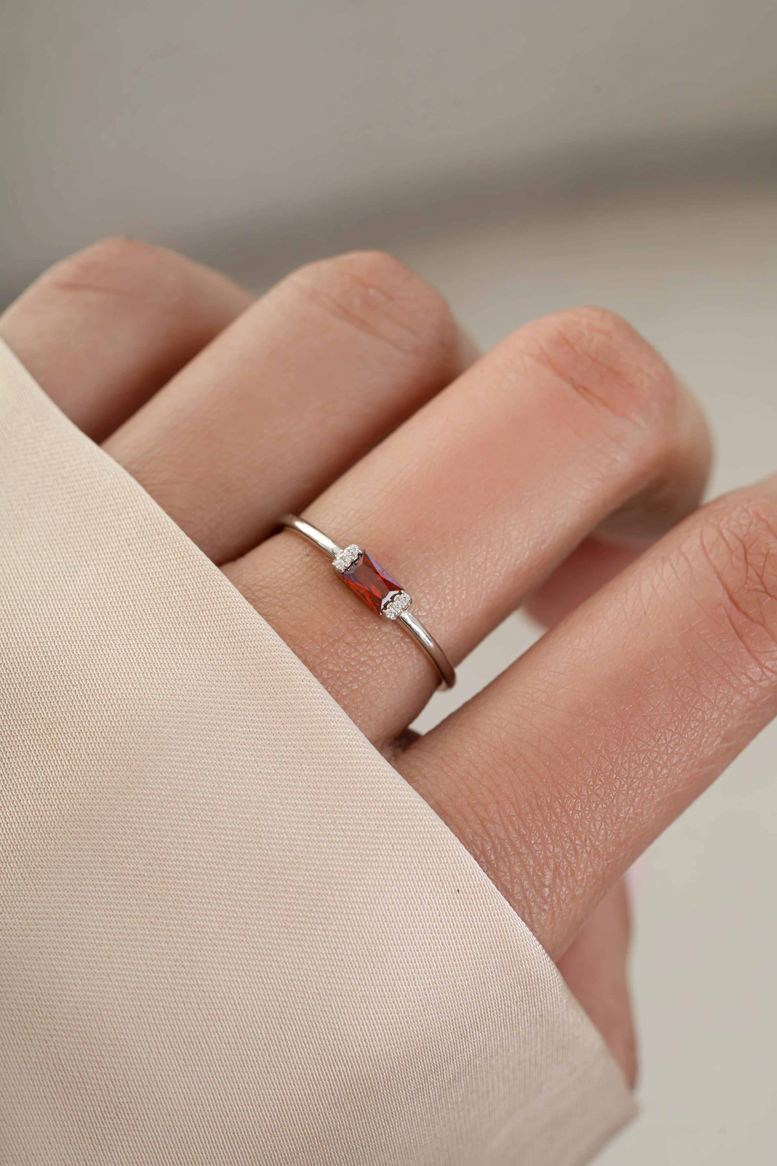 Garnet Simple Baguette Ring - Image 4