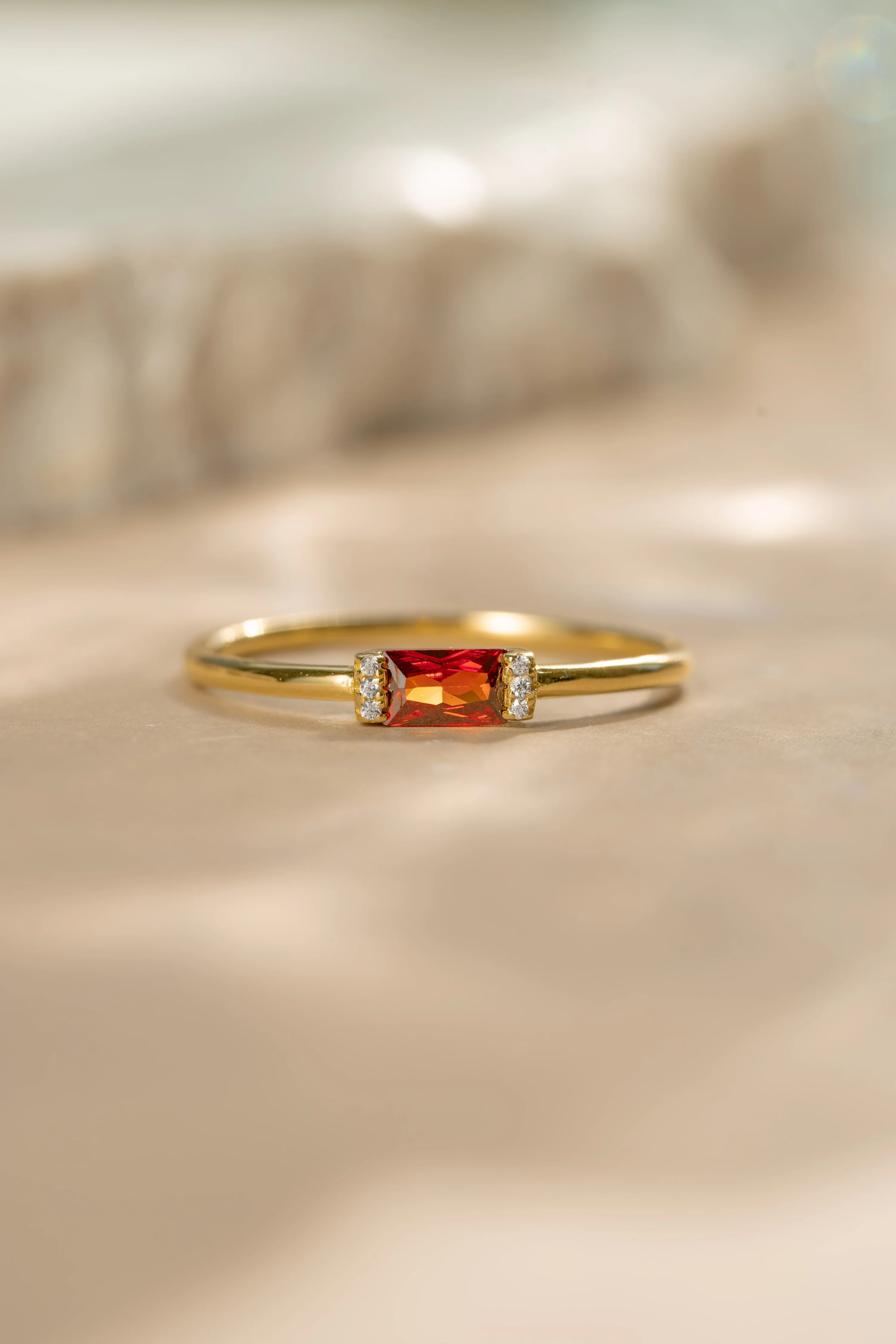 Garnet Simple Baguette Ring - Image 5