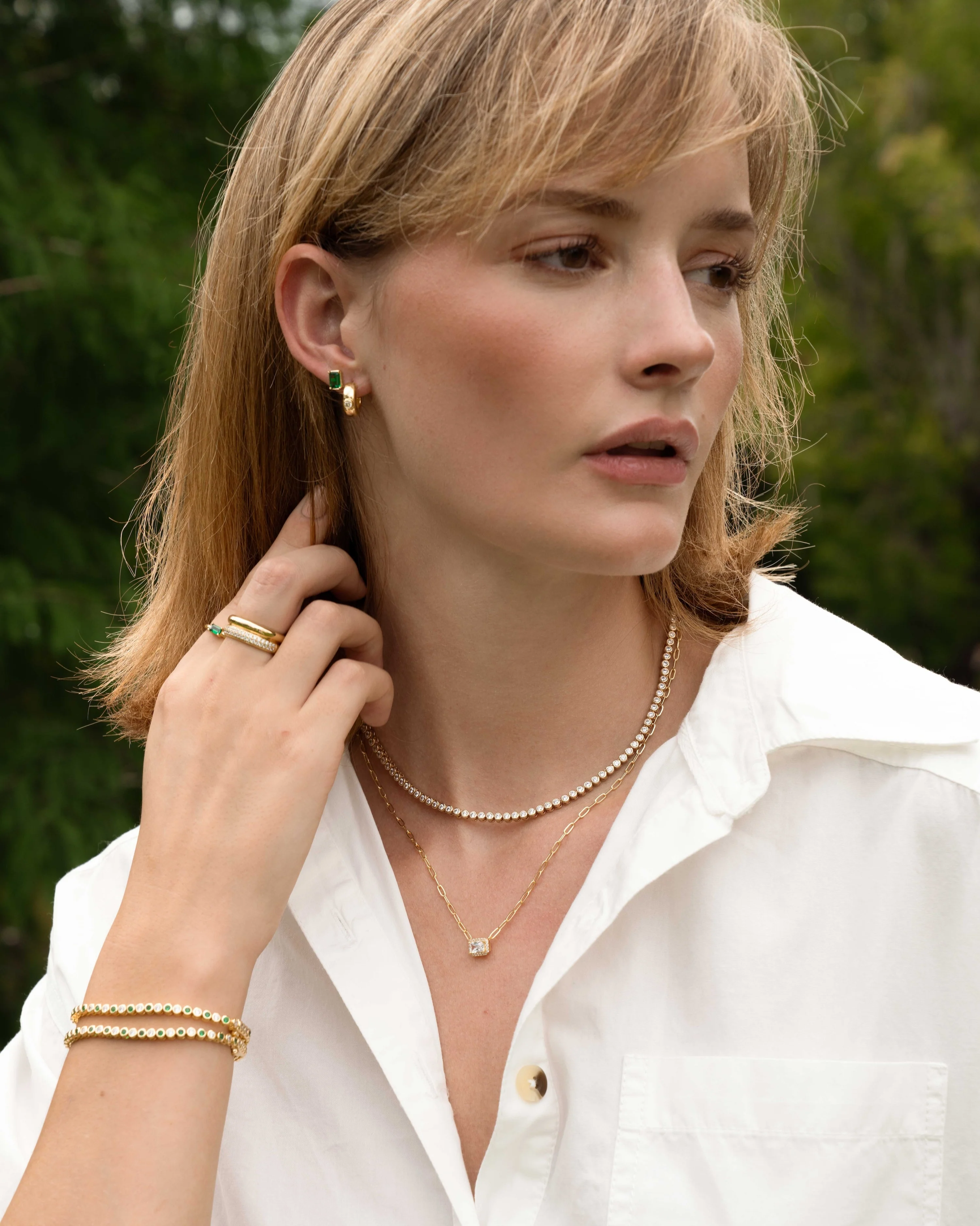 Halo Baguette Necklace w/ Paperclip Chain - Image 6