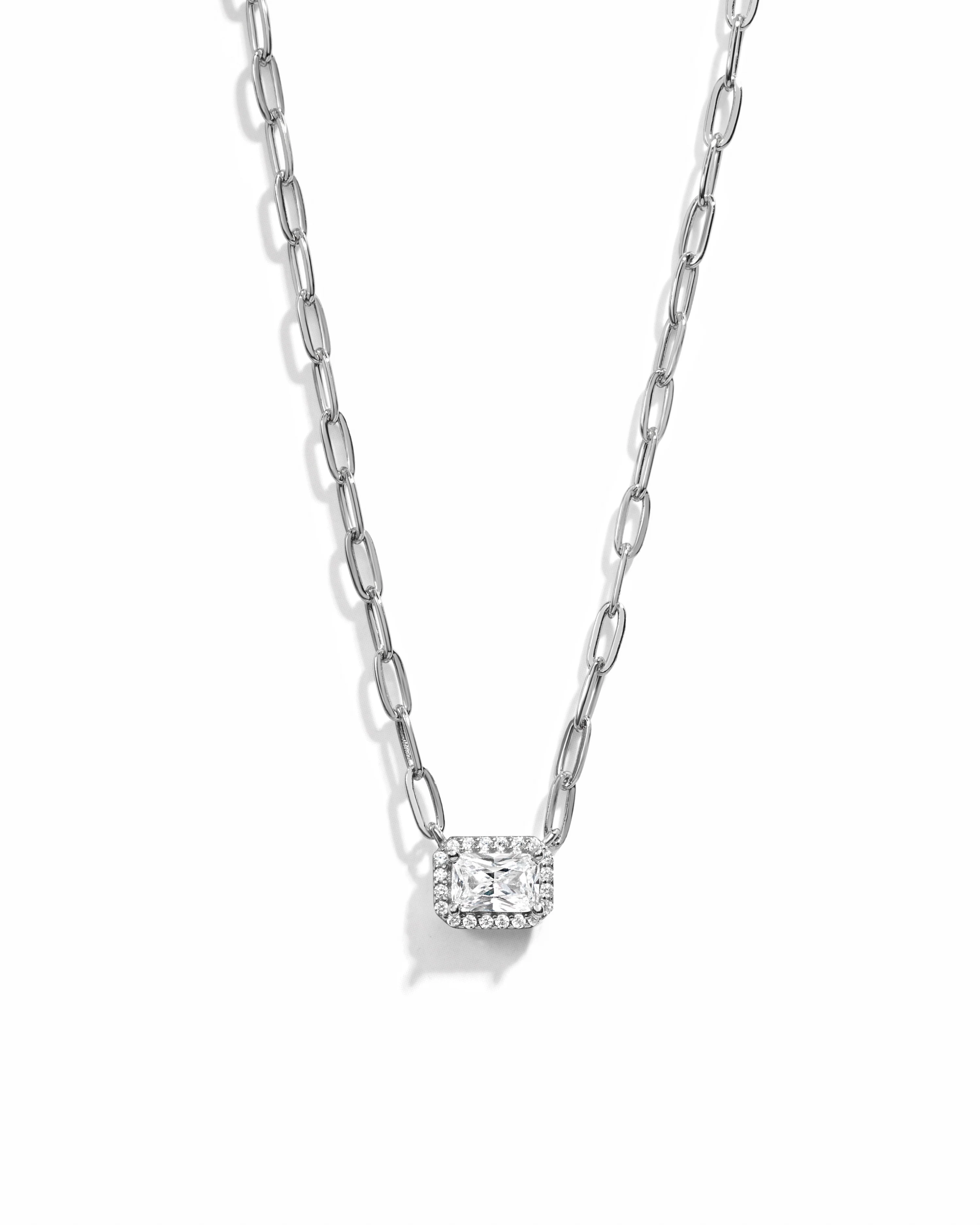 Halo Baguette Necklace w/ Paperclip Chain - Image 9