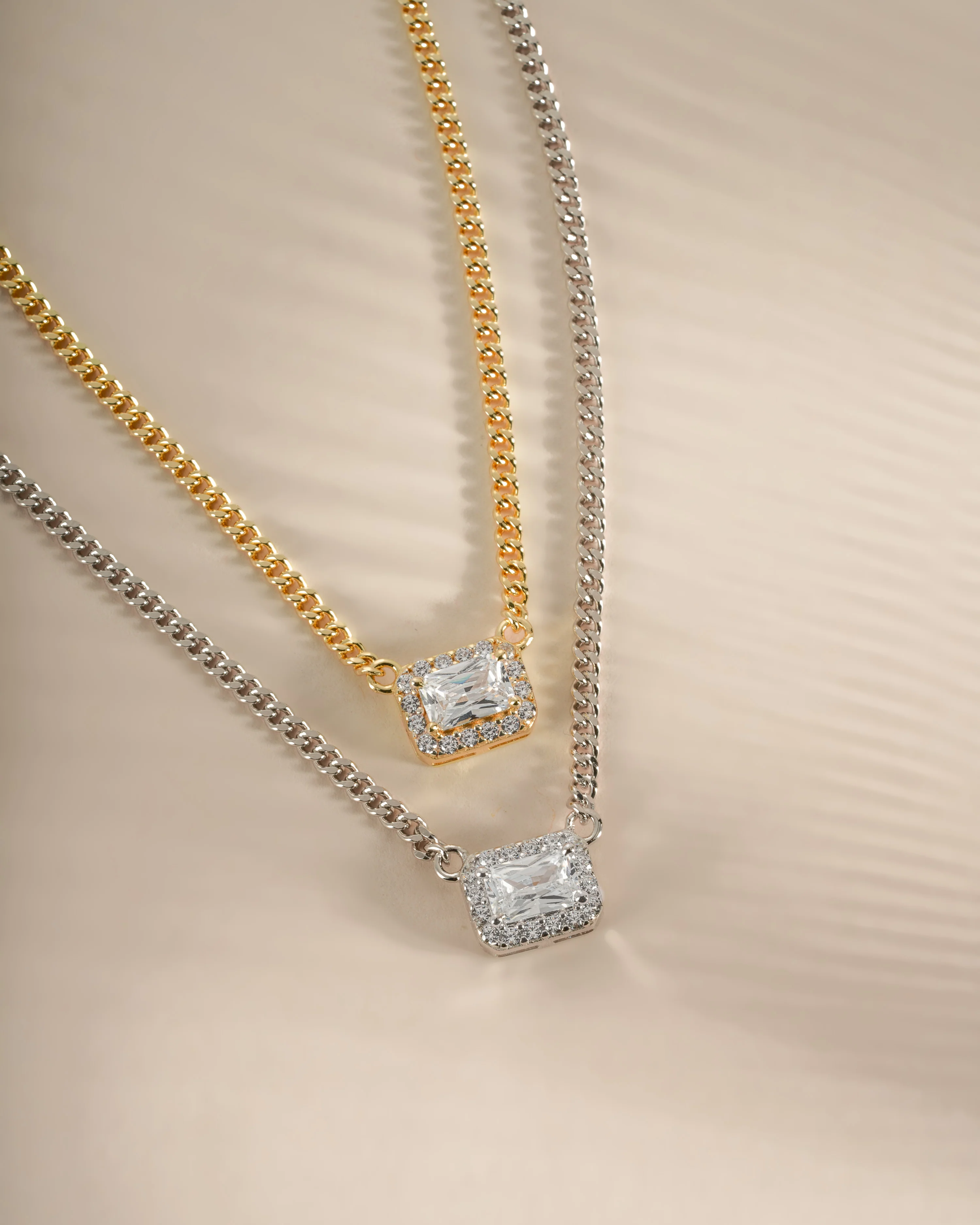 Halo Emerald Cut Necklace on Cuban Chain - Image 3