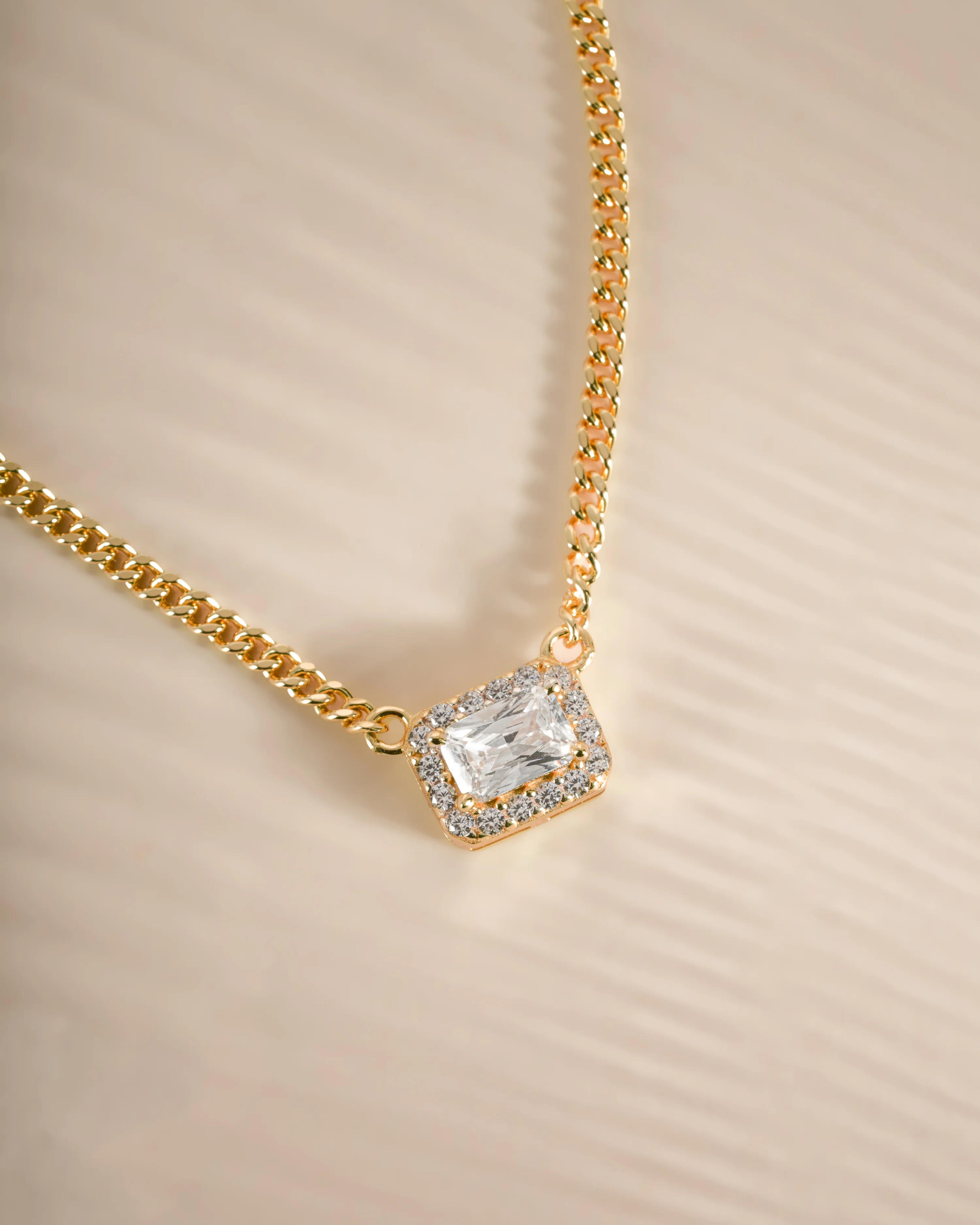 Halo Emerald Cut Necklace on Cuban Chain - Image 6