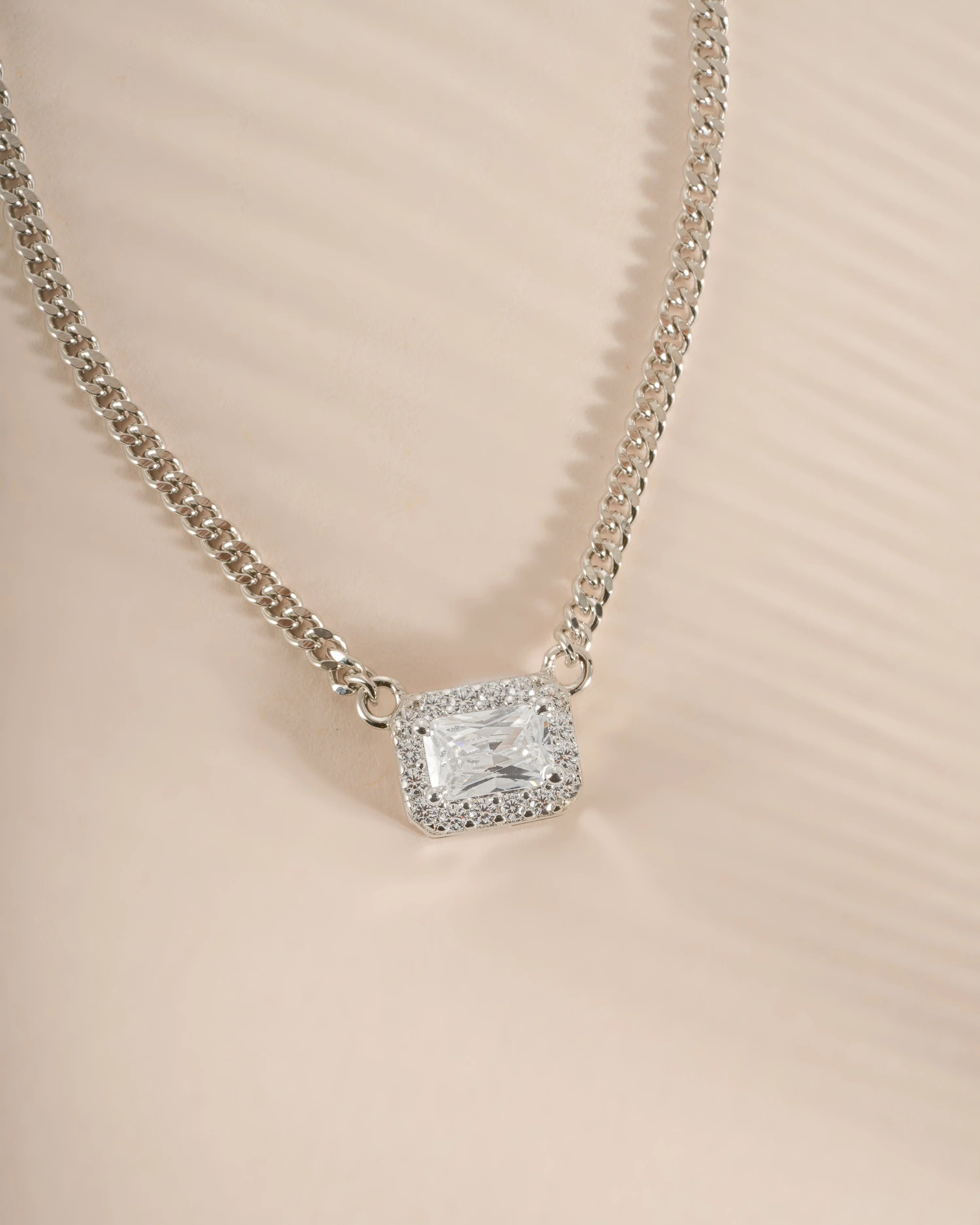 Halo Emerald Cut Necklace on Cuban Chain - Image 7