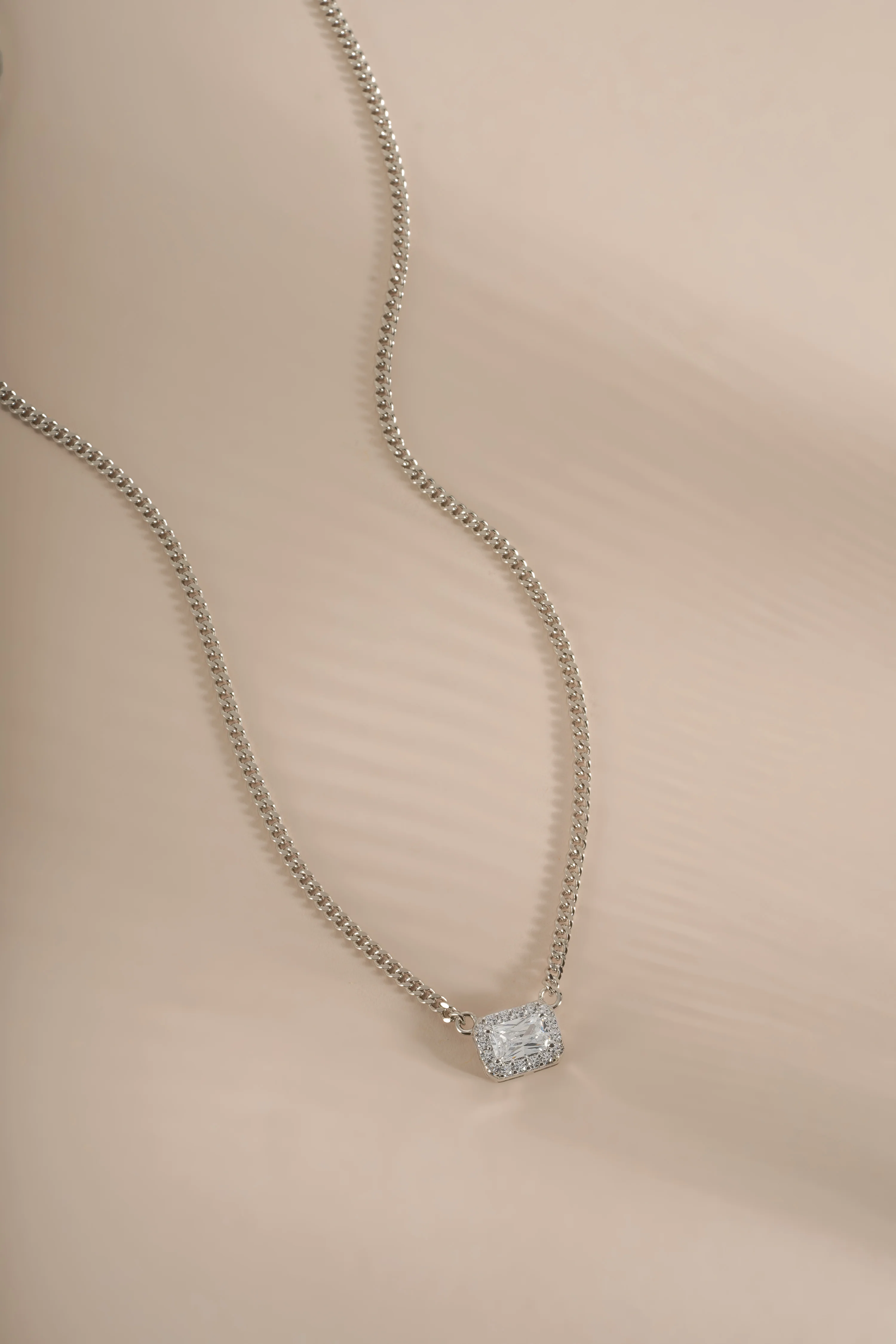 Halo Emerald Cut Necklace on Cuban Chain - Image 8