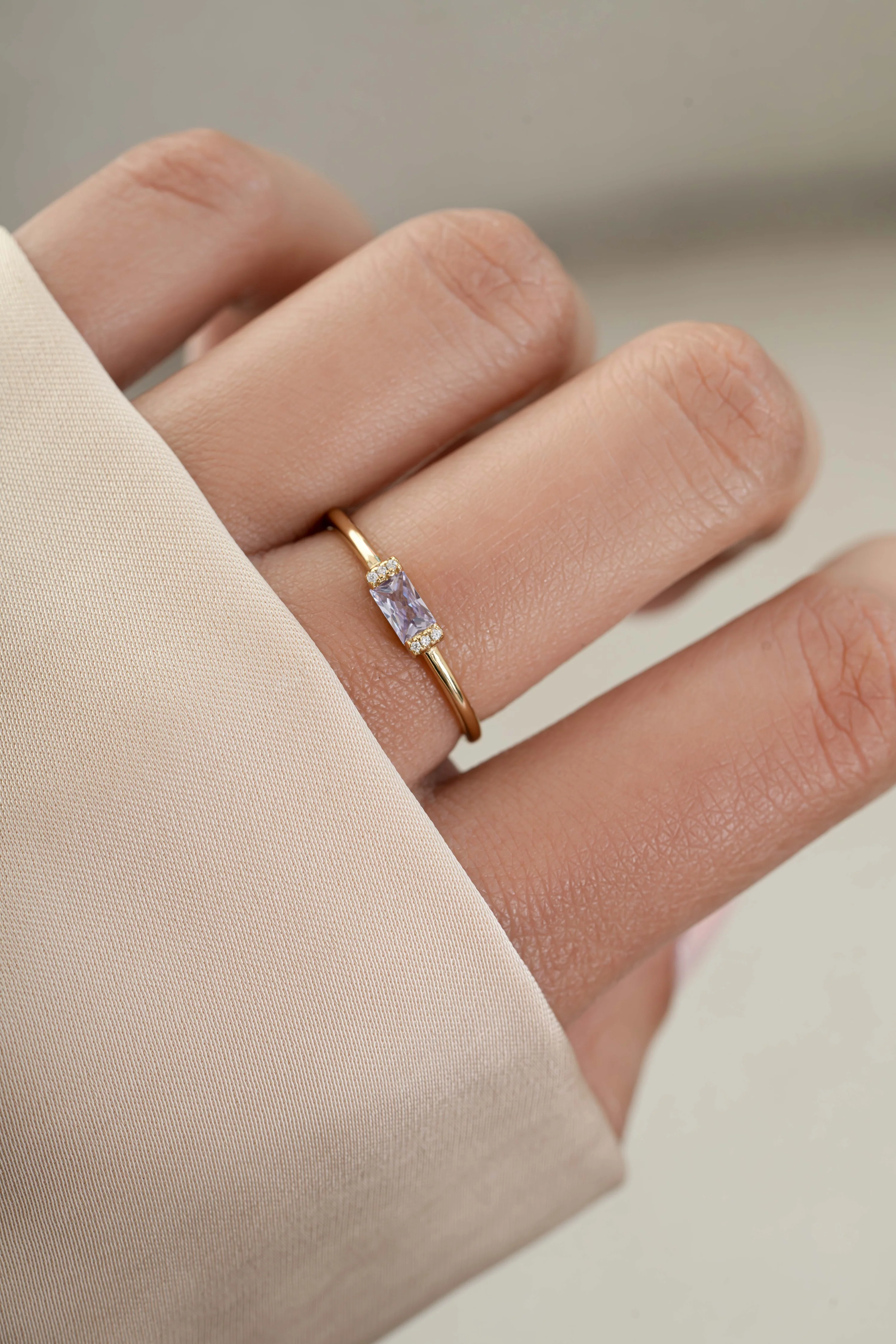 Light Amethyst Simple Baguette Ring - Image 2